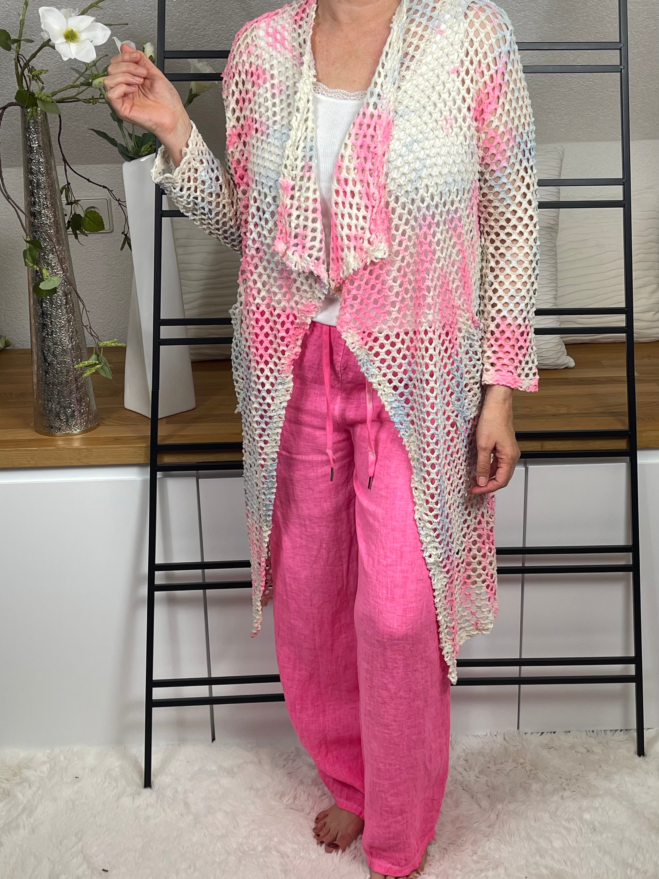 Damen - Cardigan „Netzoptik“ Einheitsgrösse Gr. 36 - 40/42 in neonfarben