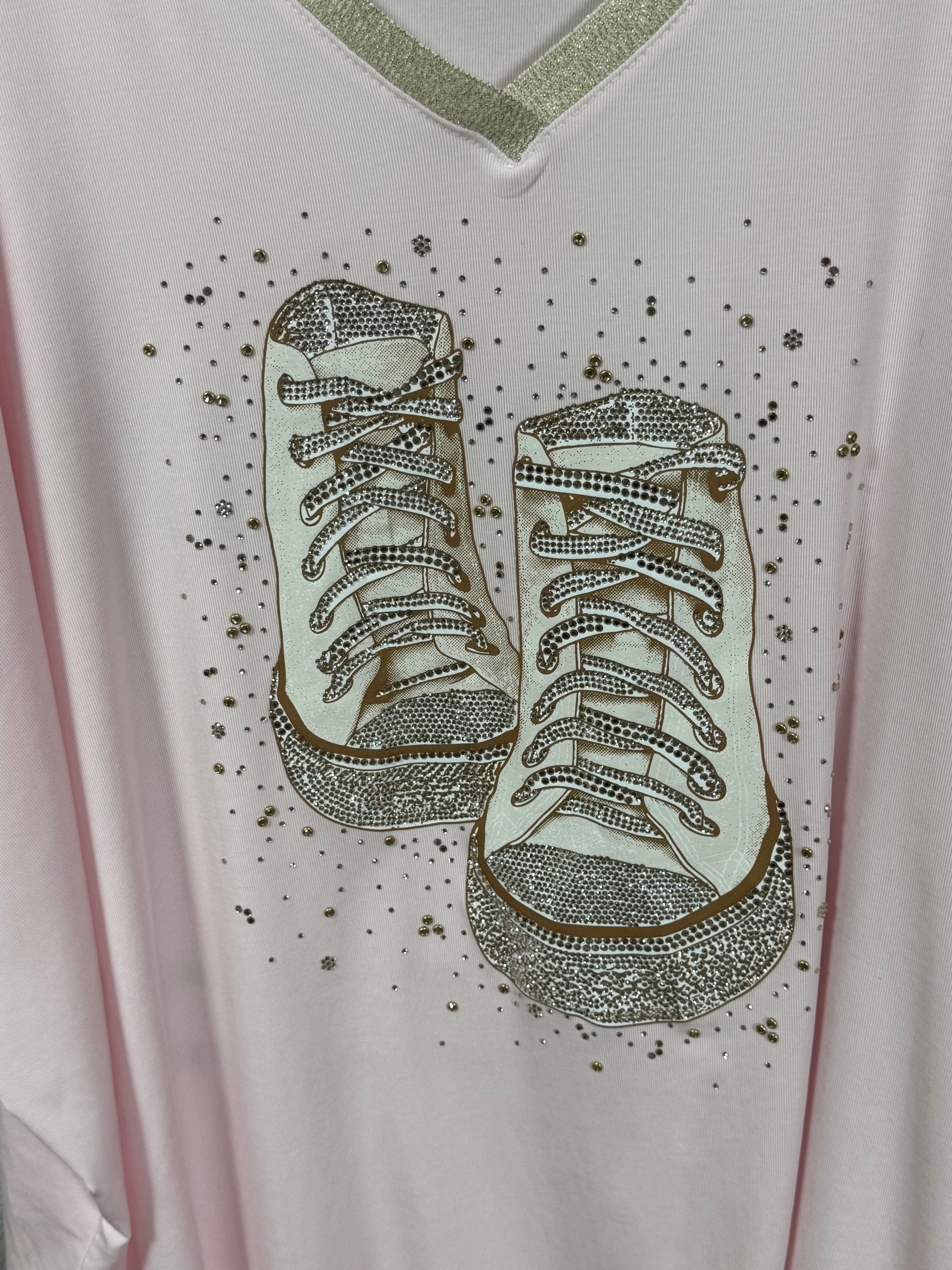 Hochwertiges T - Shirt „Sneaker“ mit Glitzer und Pailletten Einheitsgrösse Gr. 44 - 50 in rosa