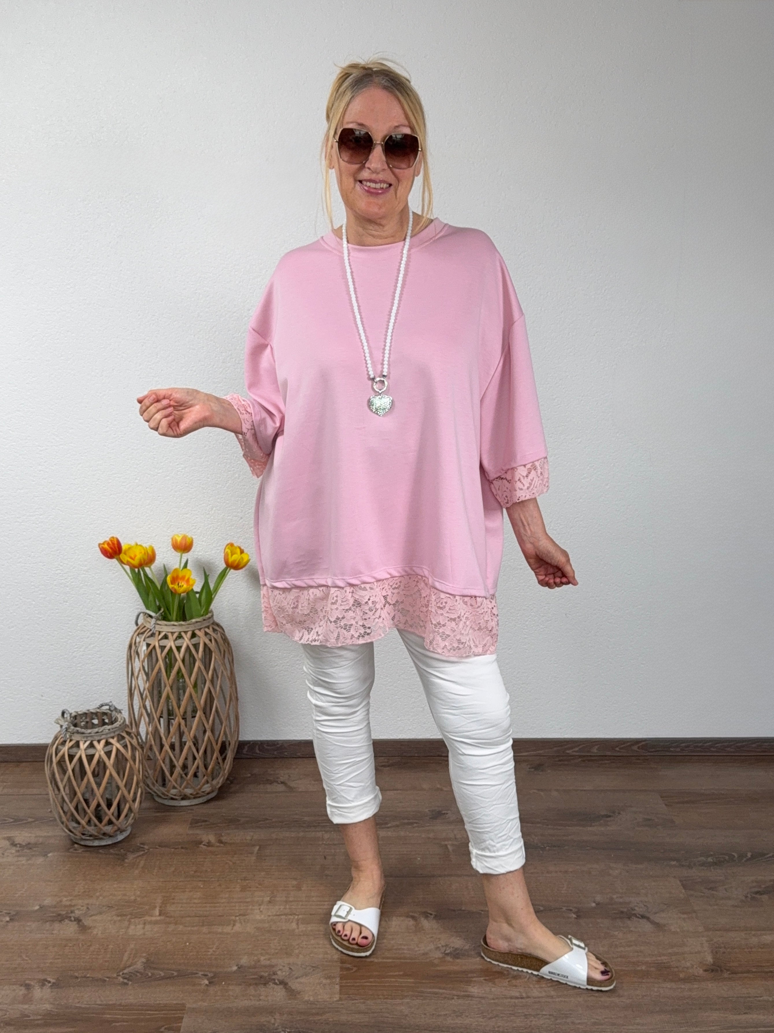 Pullover „Fluffi“ mit Spitze Einheitsgröße Gr. 40 - 48 in rosa