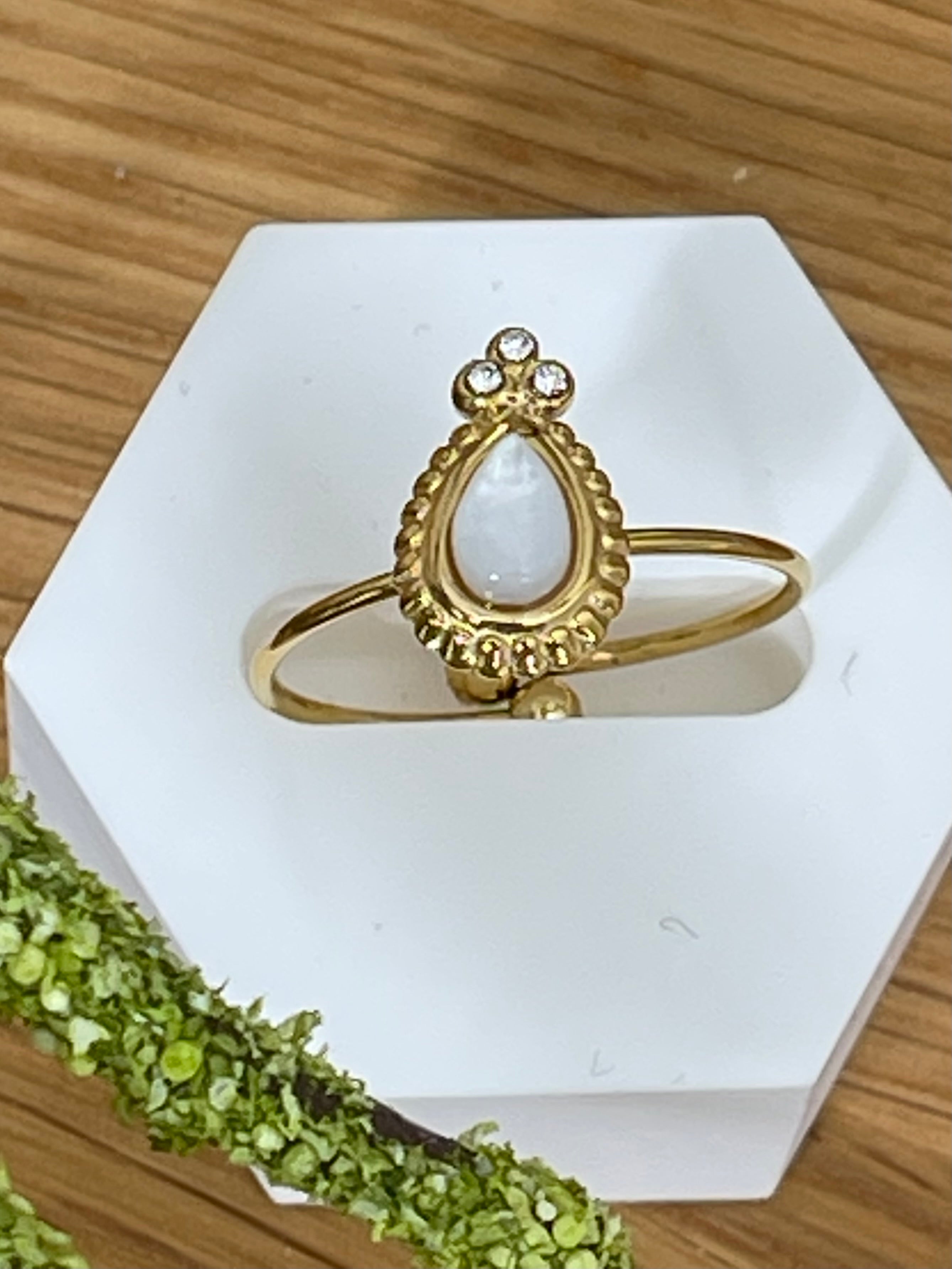 Verstellbarer Edelstahl Fingerring mit Perlmutt in gold, verschiedene Modelle