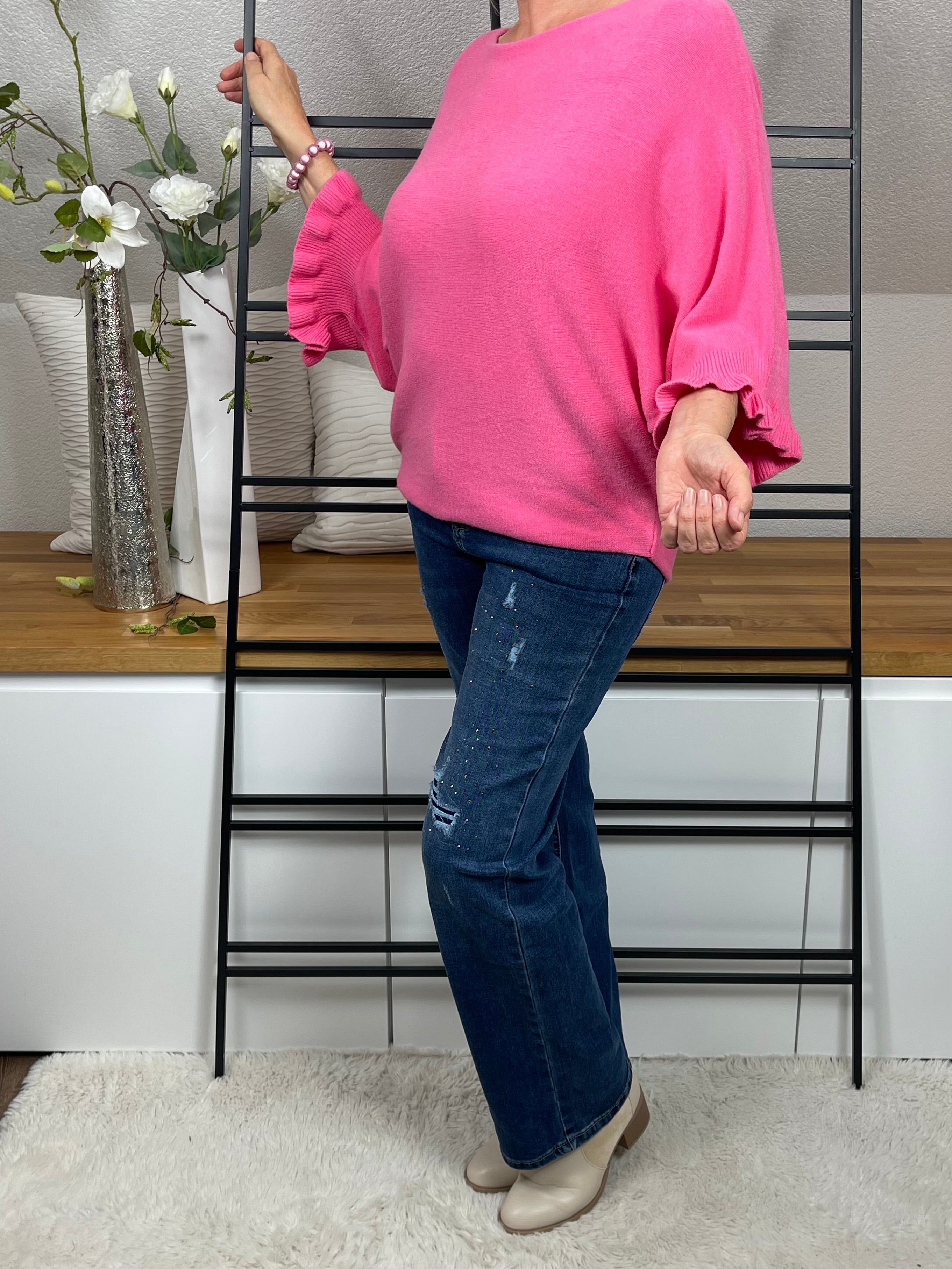 Damen - Feinstrick - Pullover mit Rüschen Einheitsgrösse Gr. 36 - 46/48 in 4 Farben