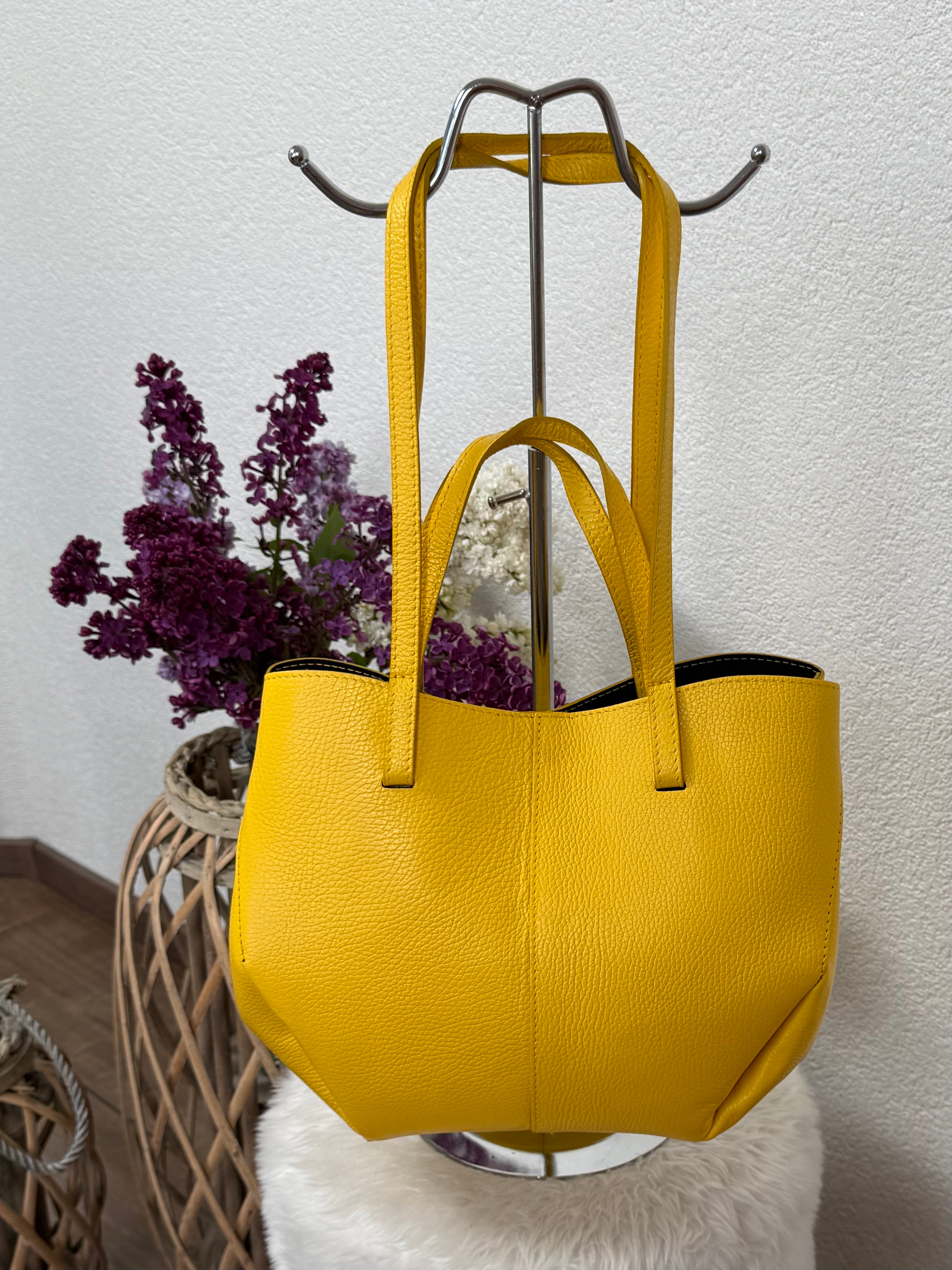 2 tlg. Echtleder Tasche „Sole“ in sonnen - gelb