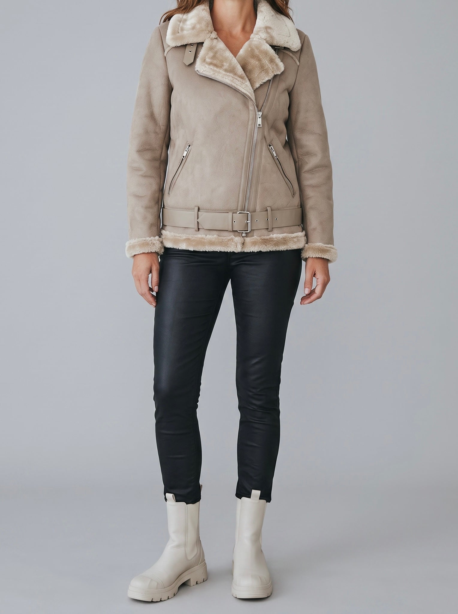 Hochwertige Biker - Jacke „Warmup“ in taupe