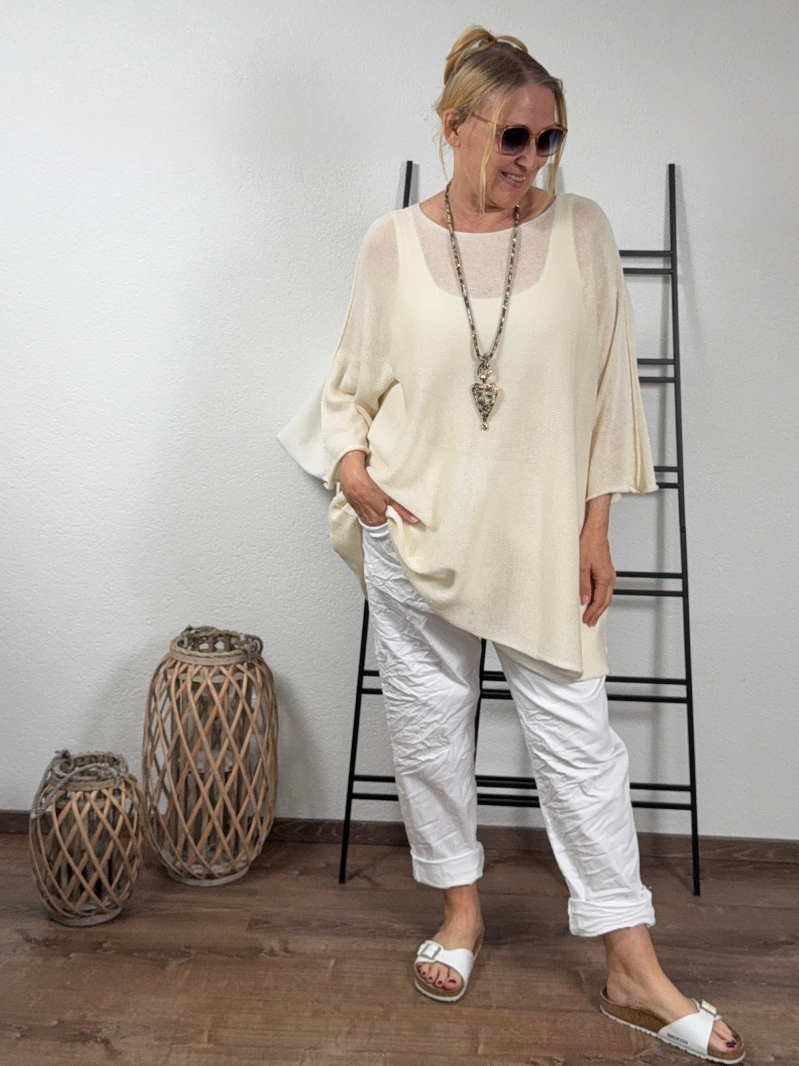 Weiter super leichter Feinstrick Pullover mit 3/4 Arm Einheitsgröße Gr. 44 - 56 in 8 Farben
