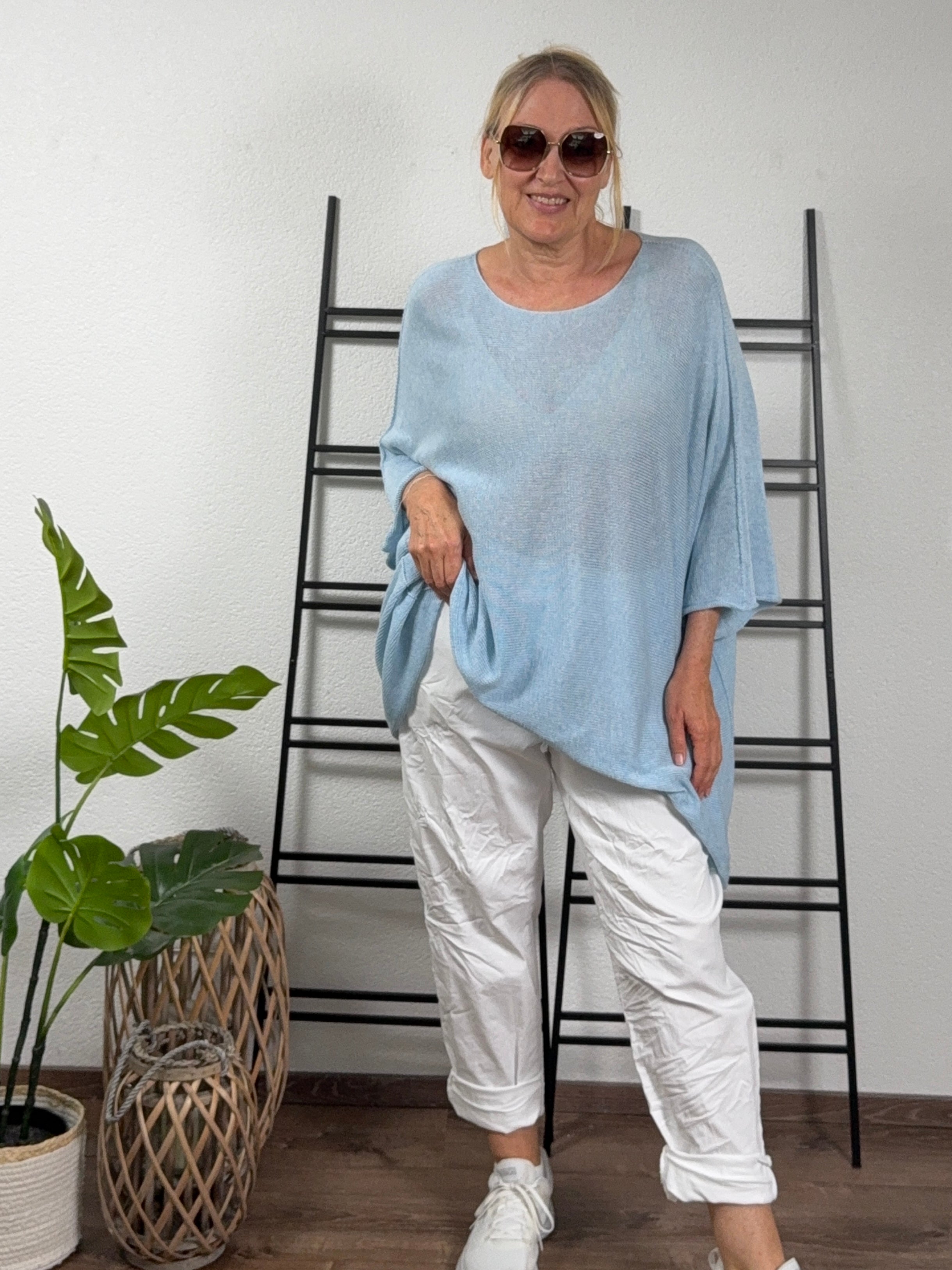 Weiter super leichter Feinstrick Pullover mit 3/4 Arm Einheitsgröße Gr. 44 - 56 in 11 Farben