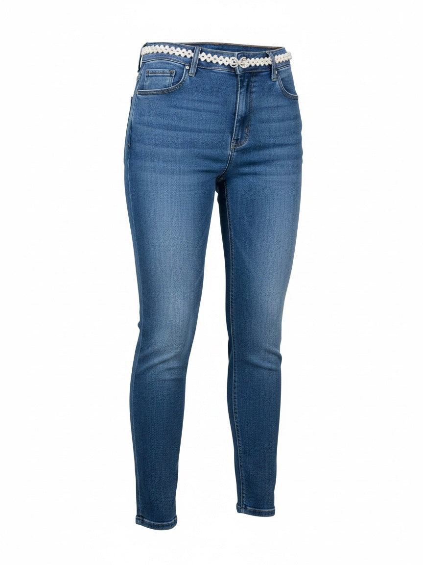 Jeans mit elegantem „Perlengürtel“ Gr. 38 - 48 in blau