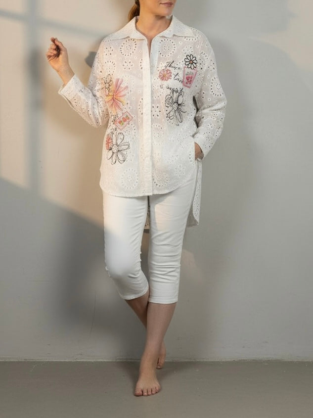Bluse „Boho“ mit Stickerei in weiß - bunt
