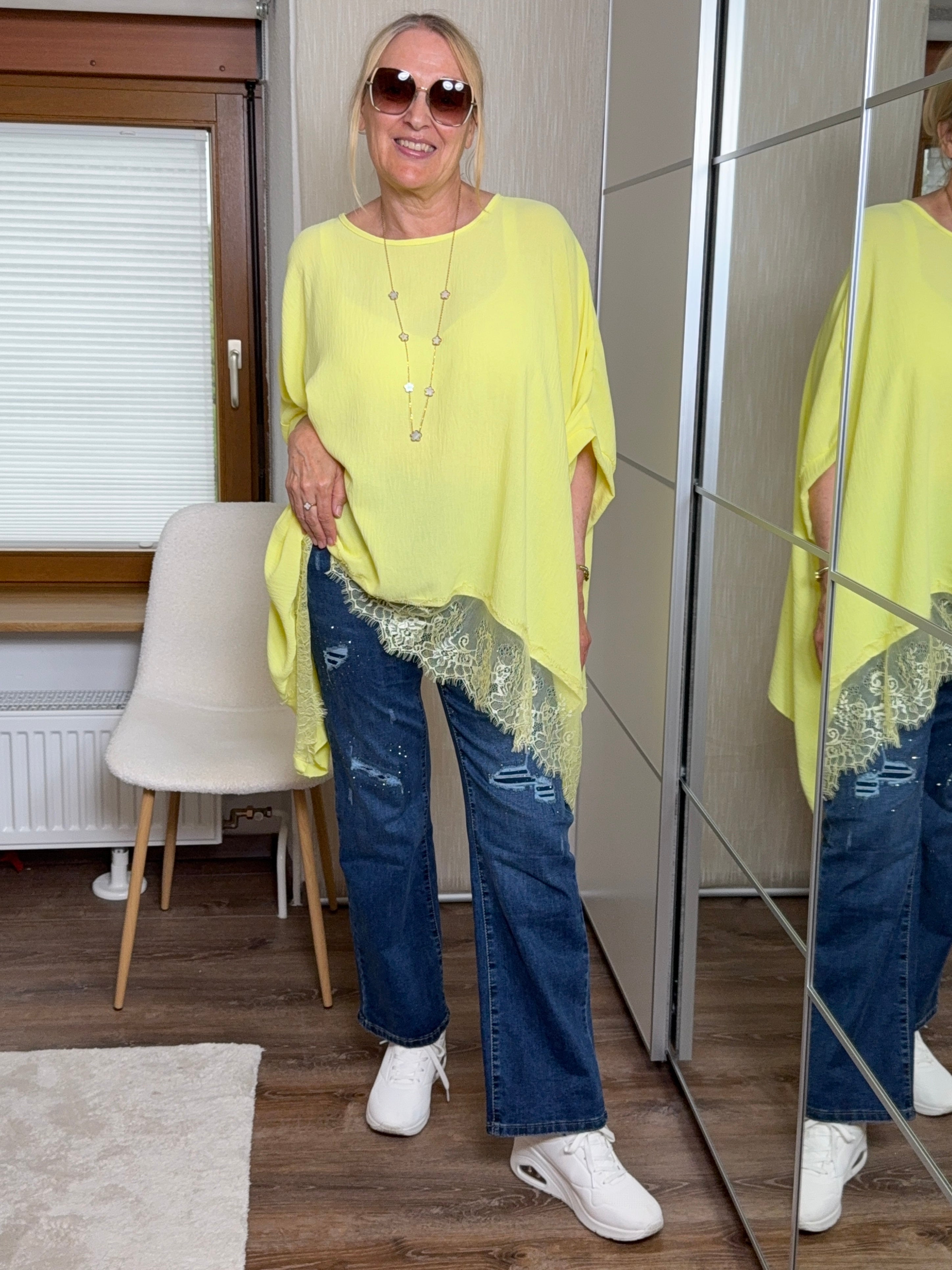 Tunika mit eleganter Spitze Einheitsgröße Gr. 38 - 54 in 3 Farben