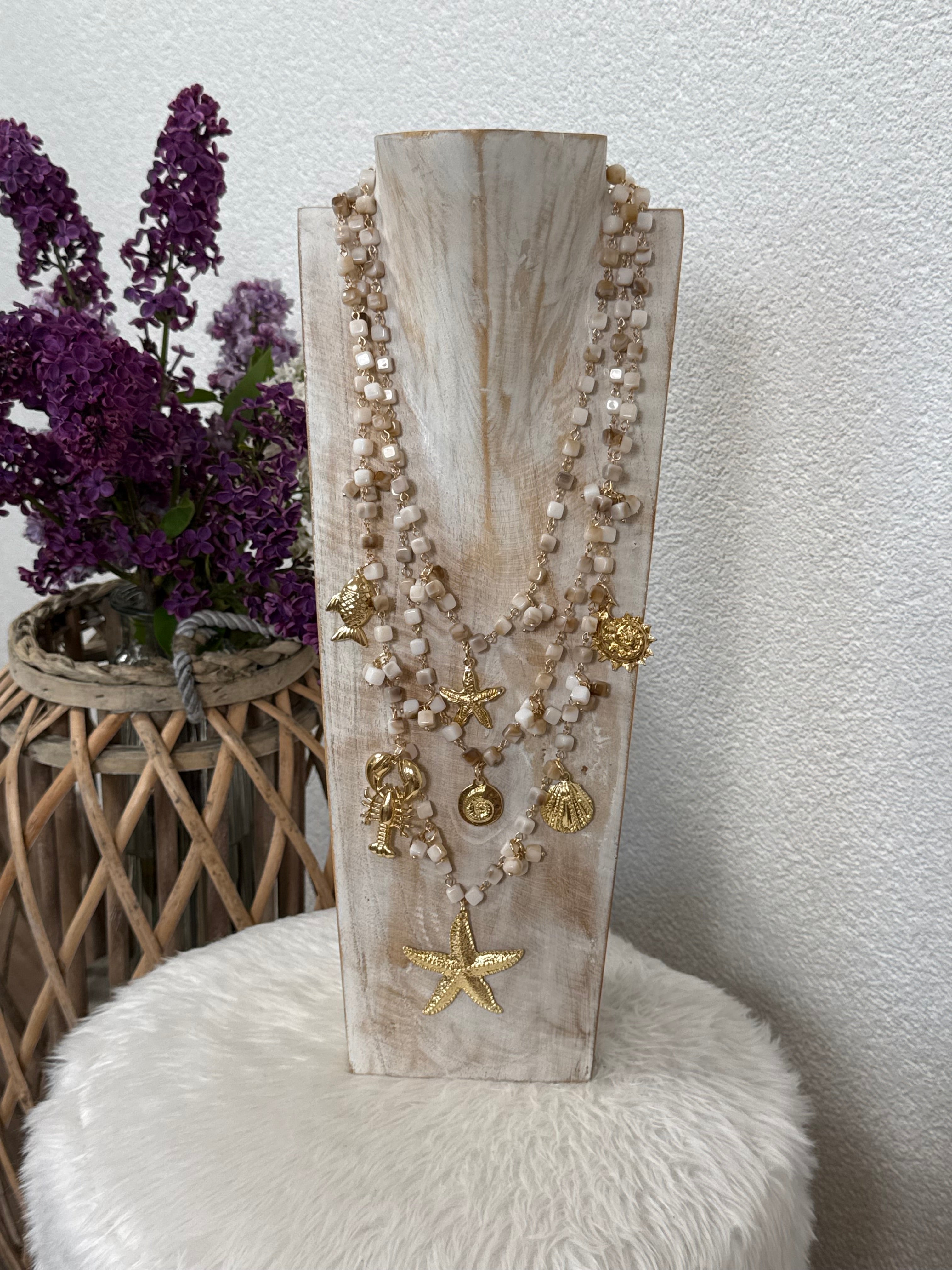 Kette „Boho“ maritim in weiß - beige - gold