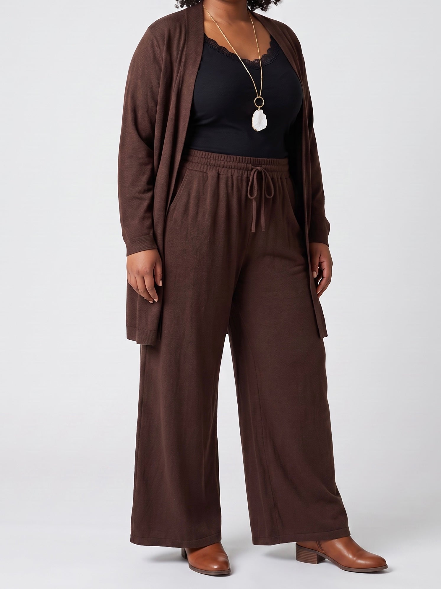 2 tlg. Feinstrick - Kombination - Hose mit elastischem Bund und Cardigan in 3 Farben