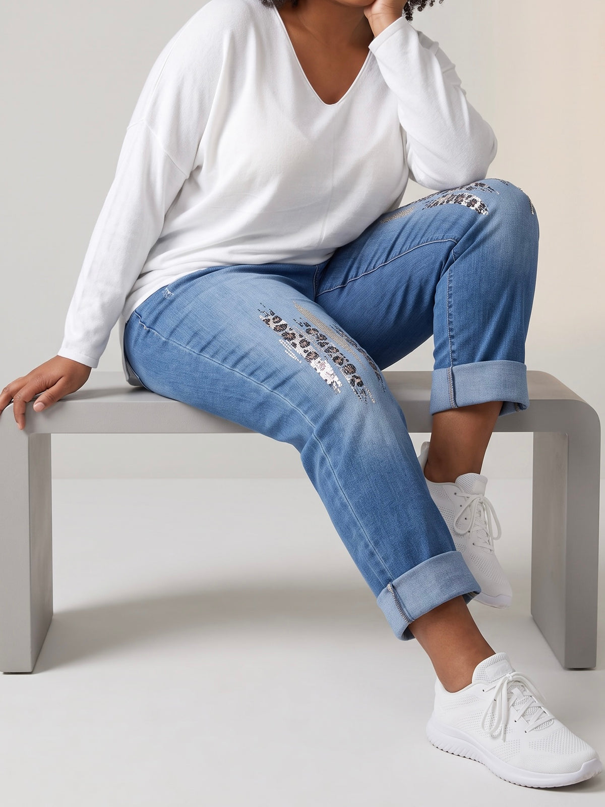 Jeans „Sienna Leo“ mit Kordelzug und tollem Glitzer - Leoprint in blau