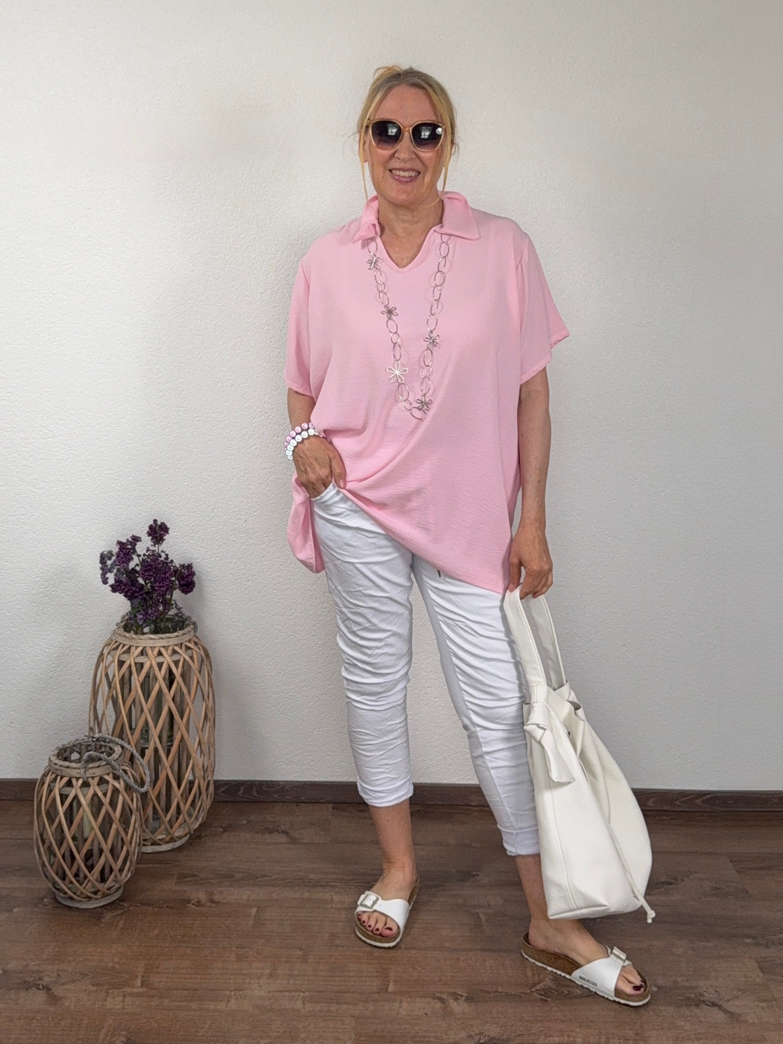 Casual Kurzarm - Bluse mit Kragen Einheitsgröße Gr. 40 - 46 in 3 Farben