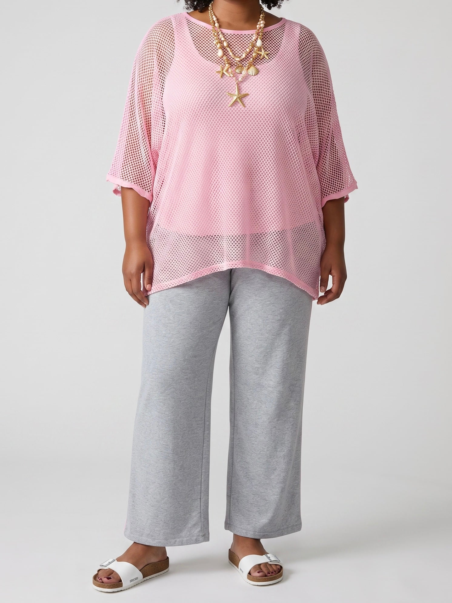 Leichter Lochstrickpullover in rosa