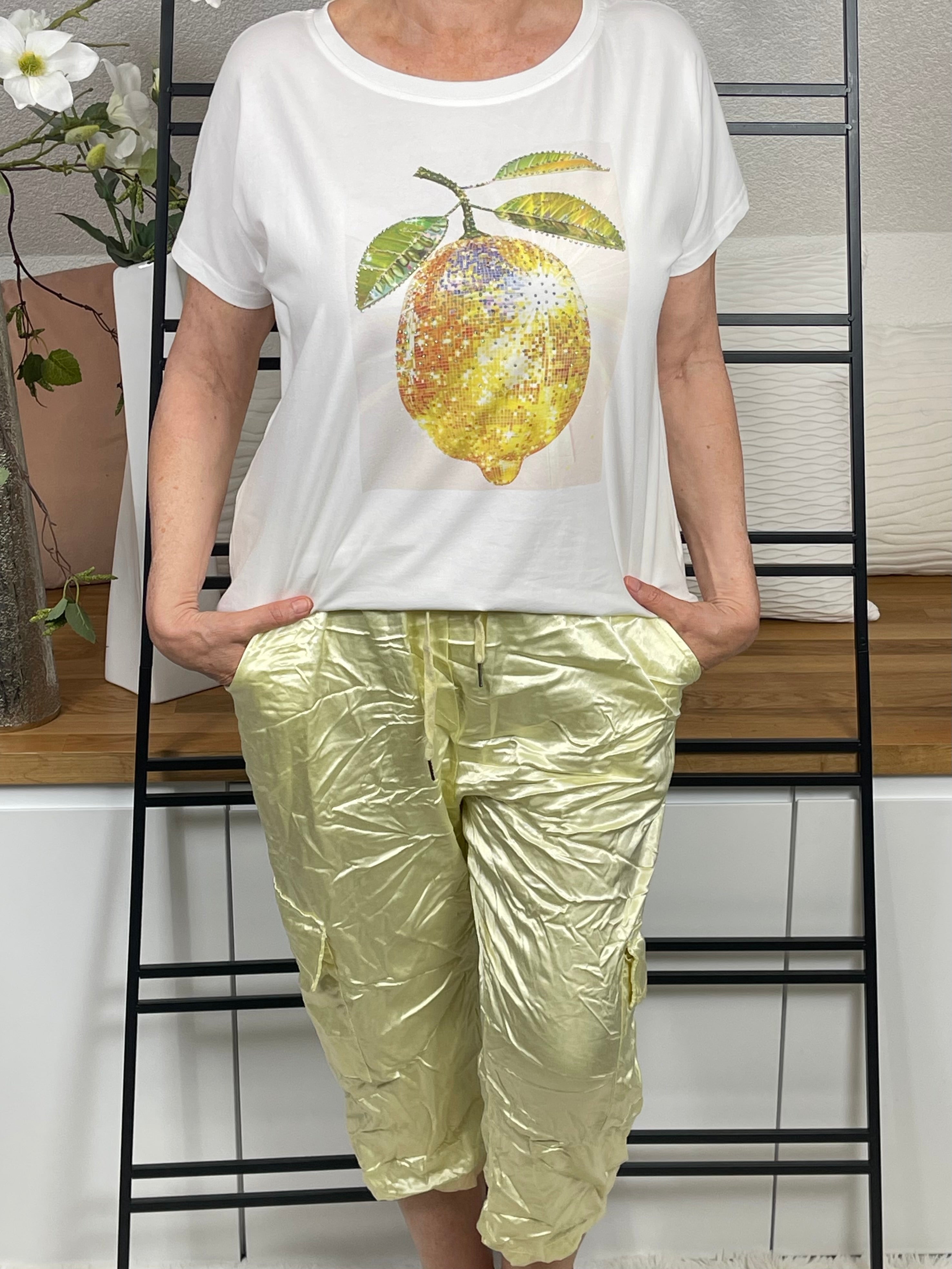 !!!!KEINE RETOURE MÖGLICH!!!! Damen - T - Shirt „Zitrone“ Einheitsgrösse Gr. 38 - 44 in weiß - gelb