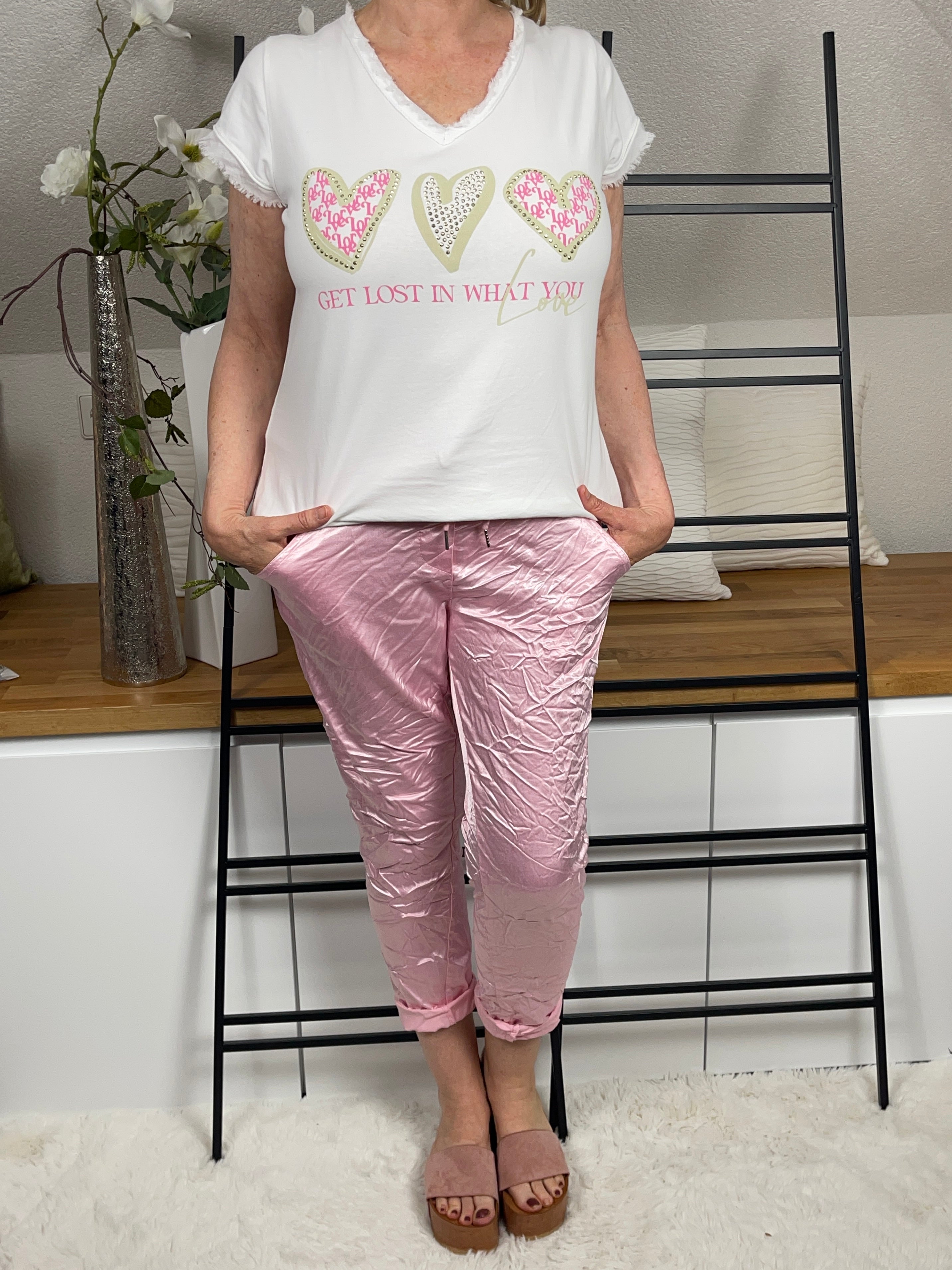 !!!!KEINE RETOURE MÖGLICH!!!! Damen - T - Shirt „Herz“ Einheitsgröße Gr. 36 - 40 in weiß - rosa