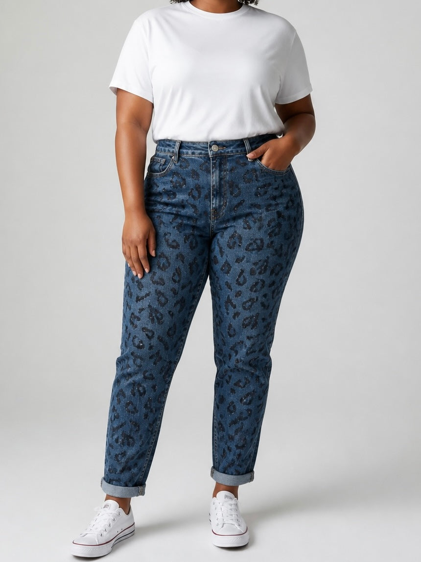 Jeans „Animal“ mit Glitzer in denim