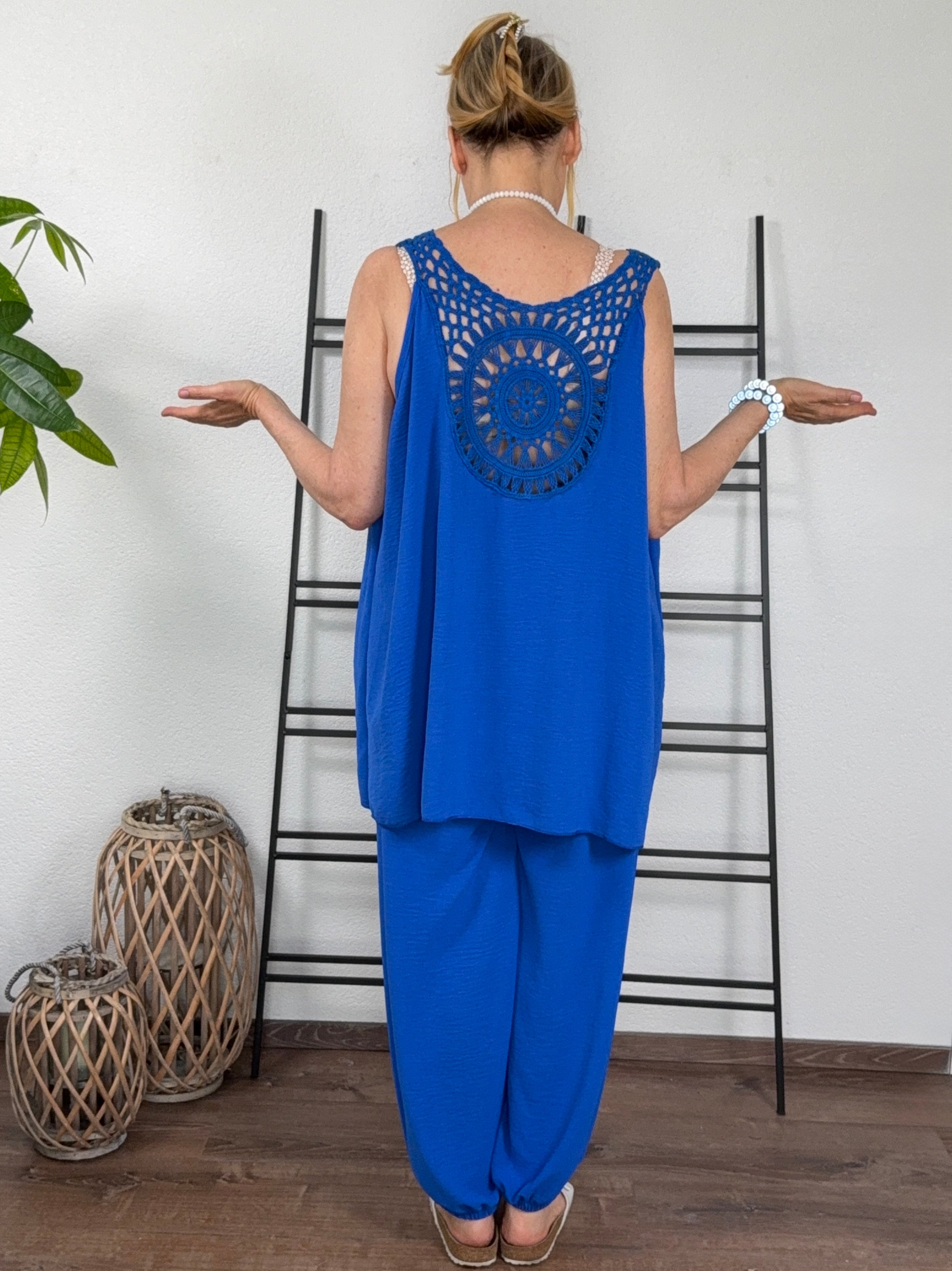 2 tlg. Kombination - Weite Hose und Top mit Spitze in vielen Farben