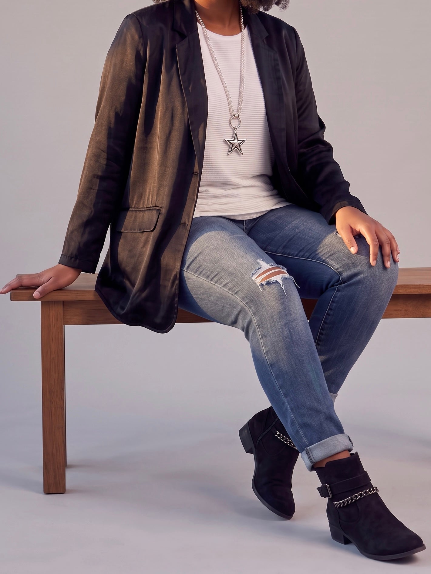 Hochwertiger Long - Blazer mit edlem Glanz „Esvivid“ in anthrazit