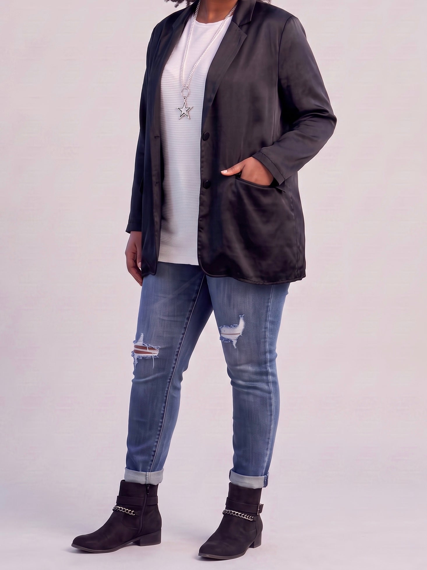 Hochwertiger Long - Blazer mit edlem Glanz „Esvivid“ in anthrazit
