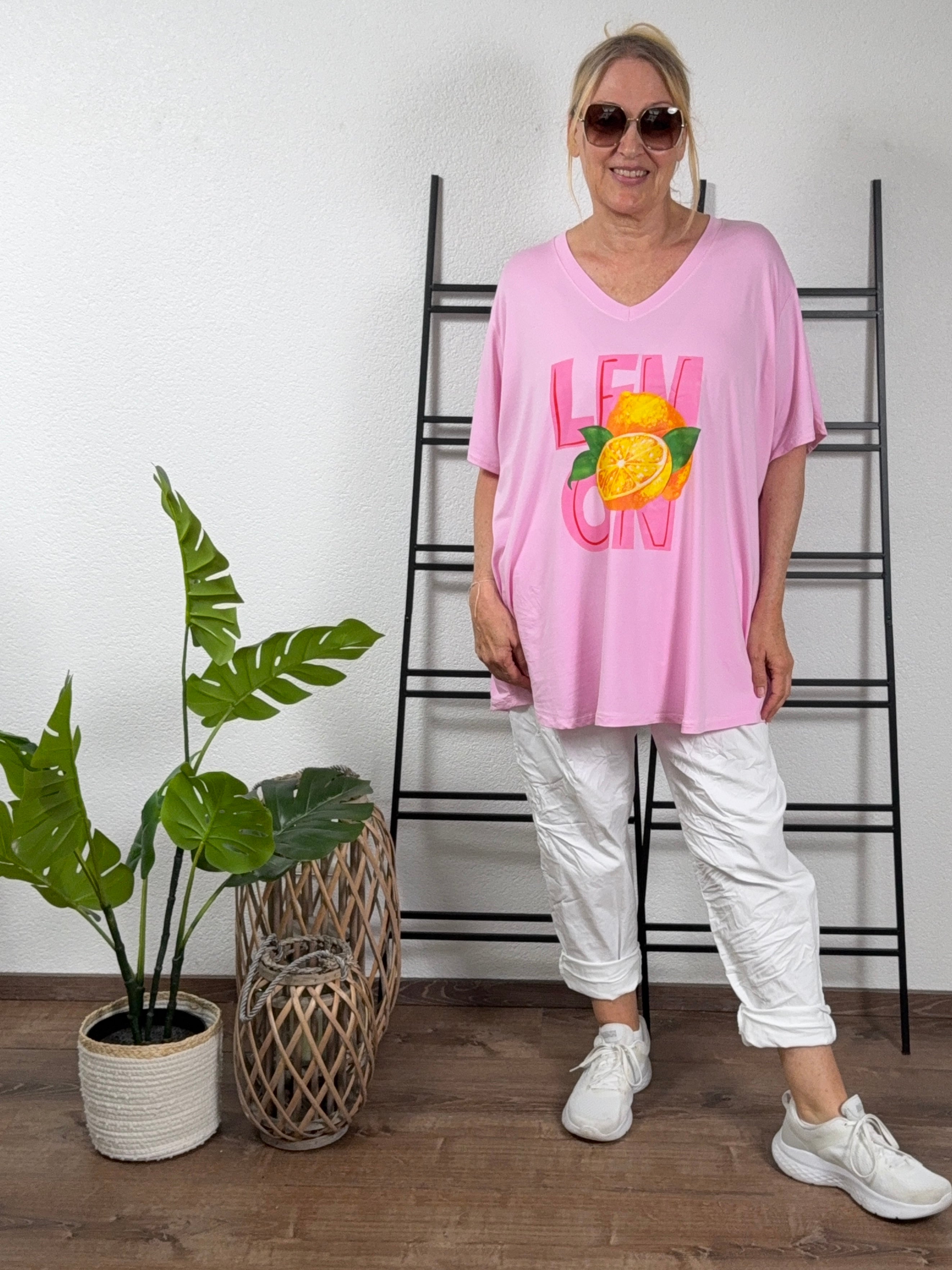 V - Shirt Kurzarm mit „Lemon Print“ Einheitsgröße Gr. 42–48 in vielen Farben
