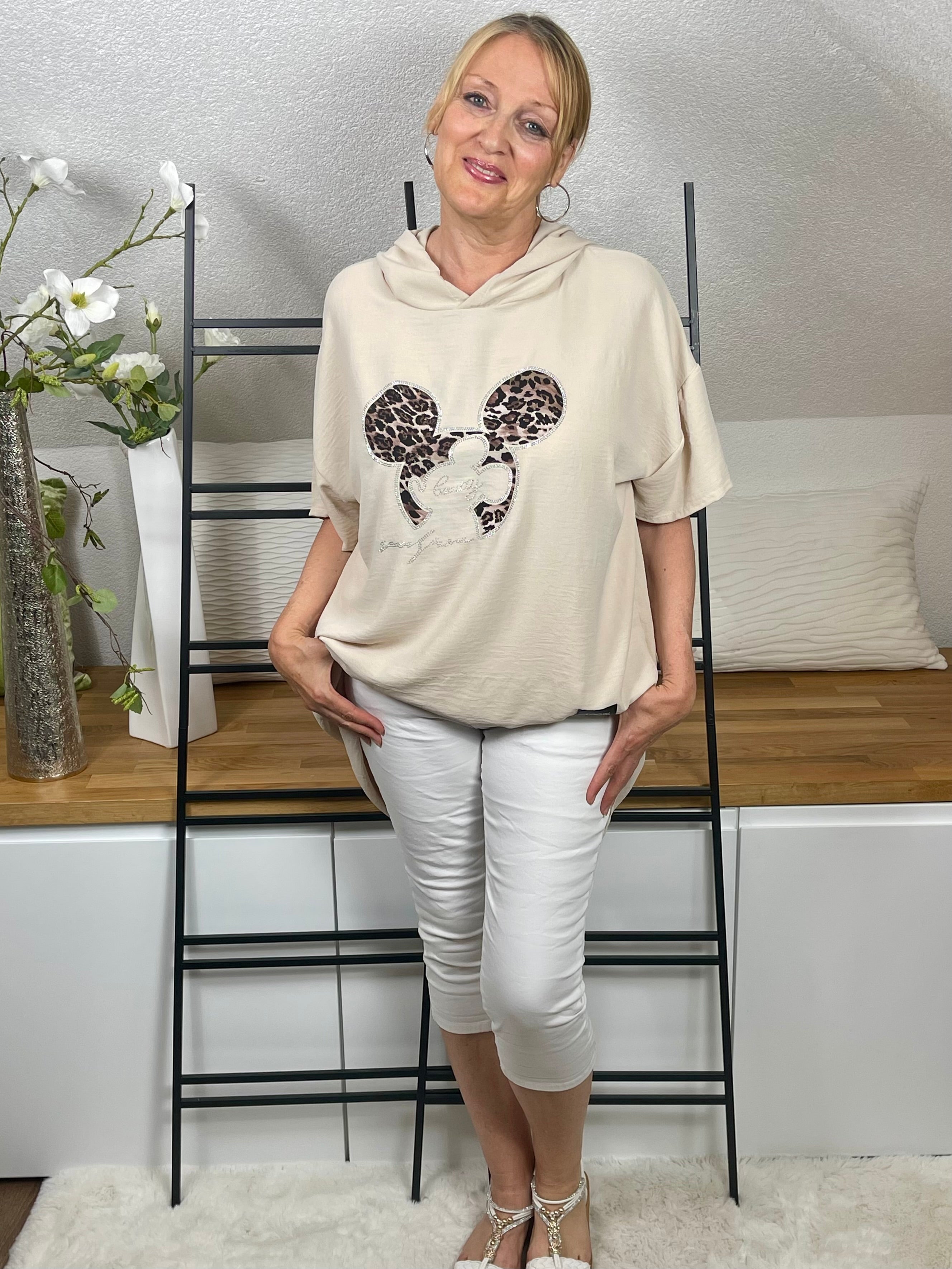 !!!!KEINE RETOURE MÖGLICH!!!! Damen Hoodie Shirt „Mickey“ mit „Animal - Print“ Einheitsgröße Gr. 42 - 48+ in 3 Farben