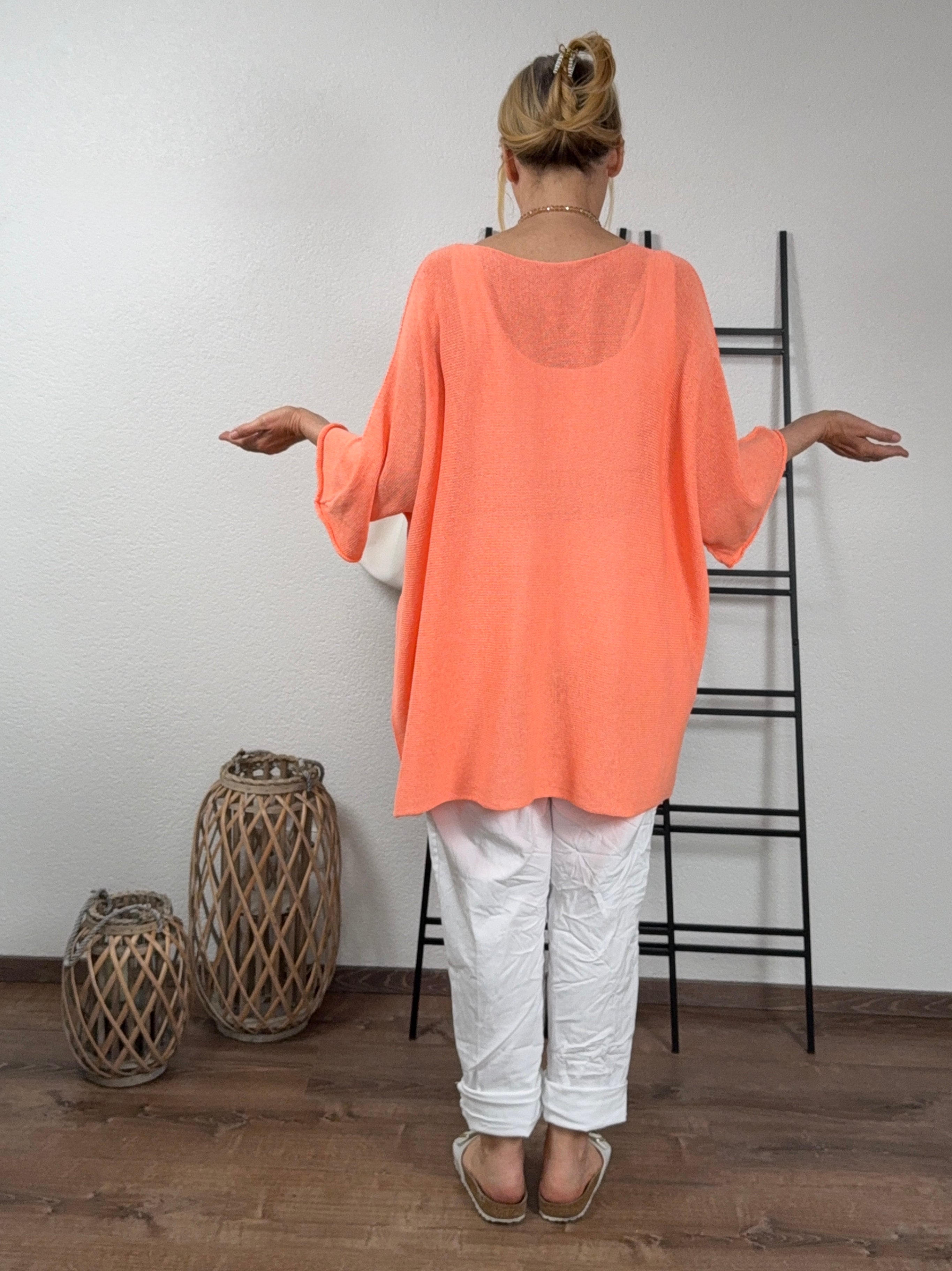 Weiter super leichter Feinstrick Pullover mit 3/4 Arm Einheitsgröße Gr. 44 - 56 in 8 Farben