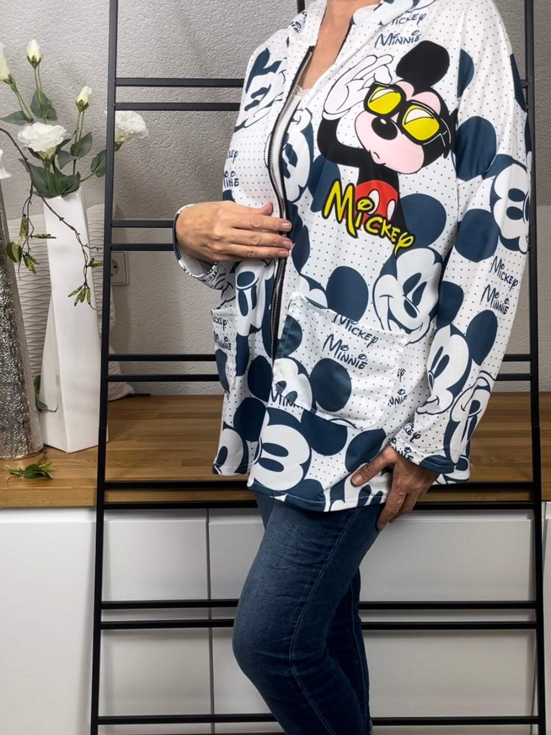 Edle leichte Damen Blusen  - Jacke „Mickey“ mit Kapuze Einheitsgrösse Gr. 38 - 44 in 3 Varianten