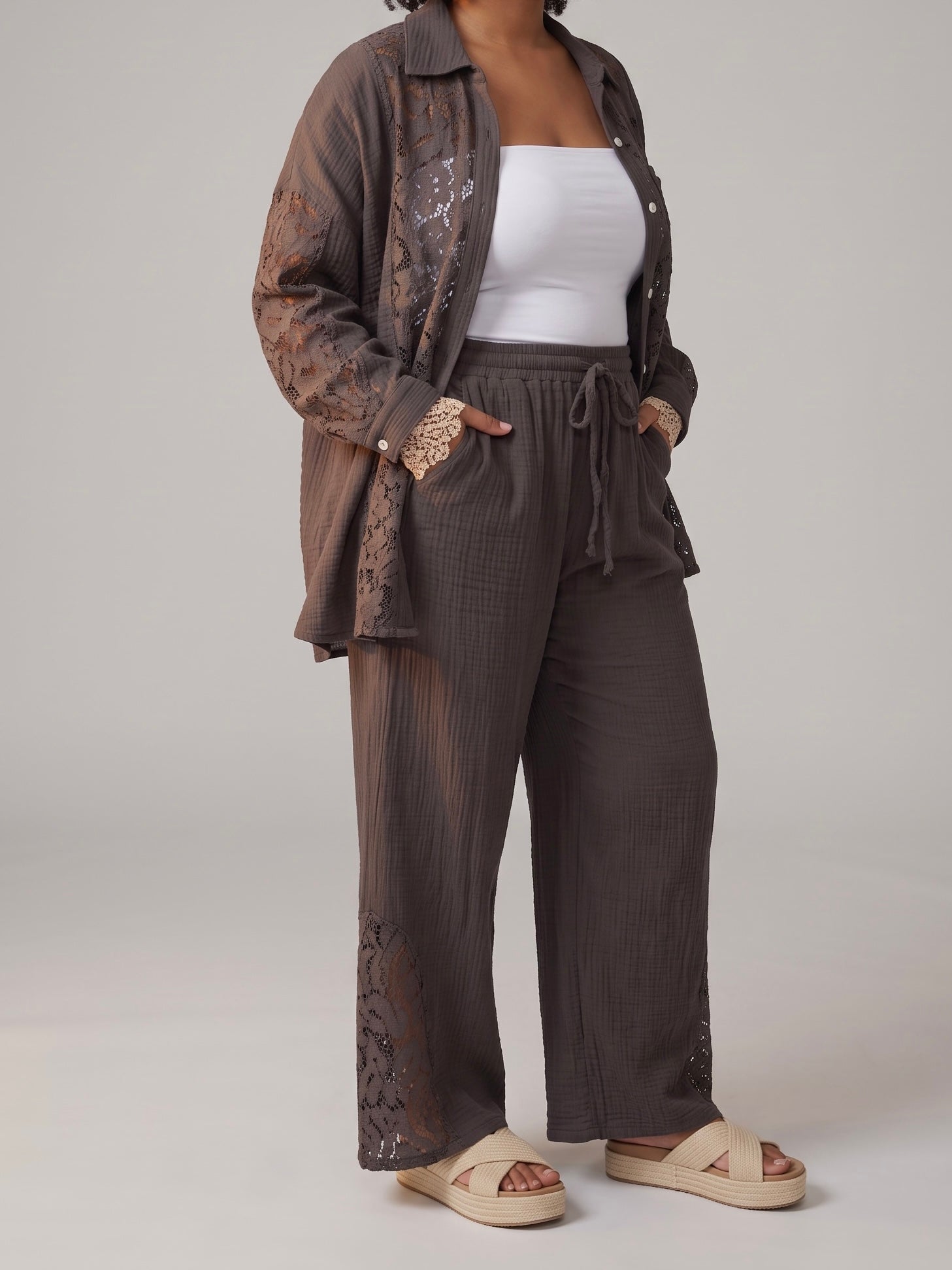 „Musselin“ Blusen - Jacke mit Spitze in 3 Farben