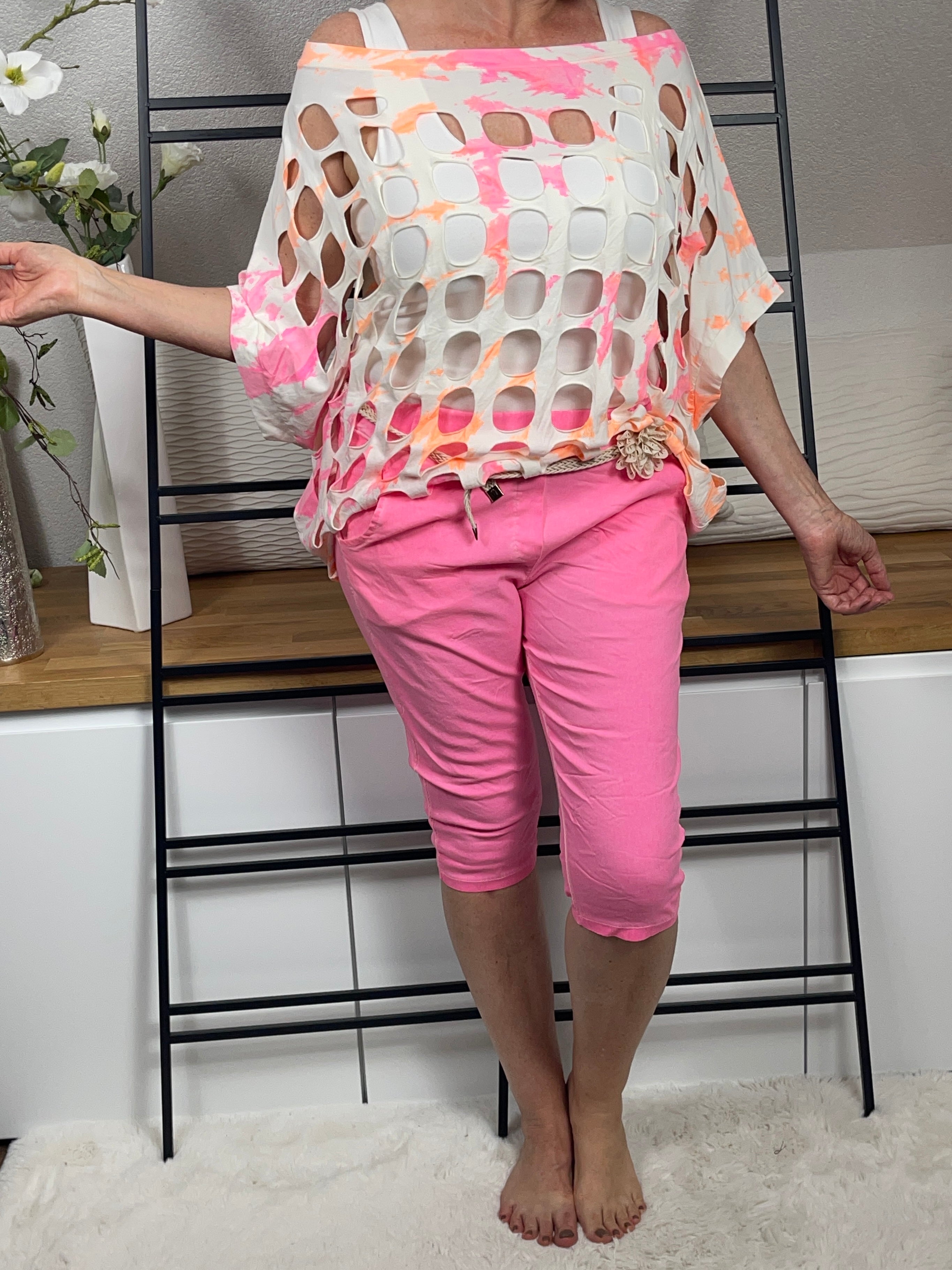 !!!!KEINE RETOURE MÖGLICH!!!! Damen - Pullover „Lochi Neon“ Einheitsgrösse Gr. 36 - 46 in orange - pink - weiß