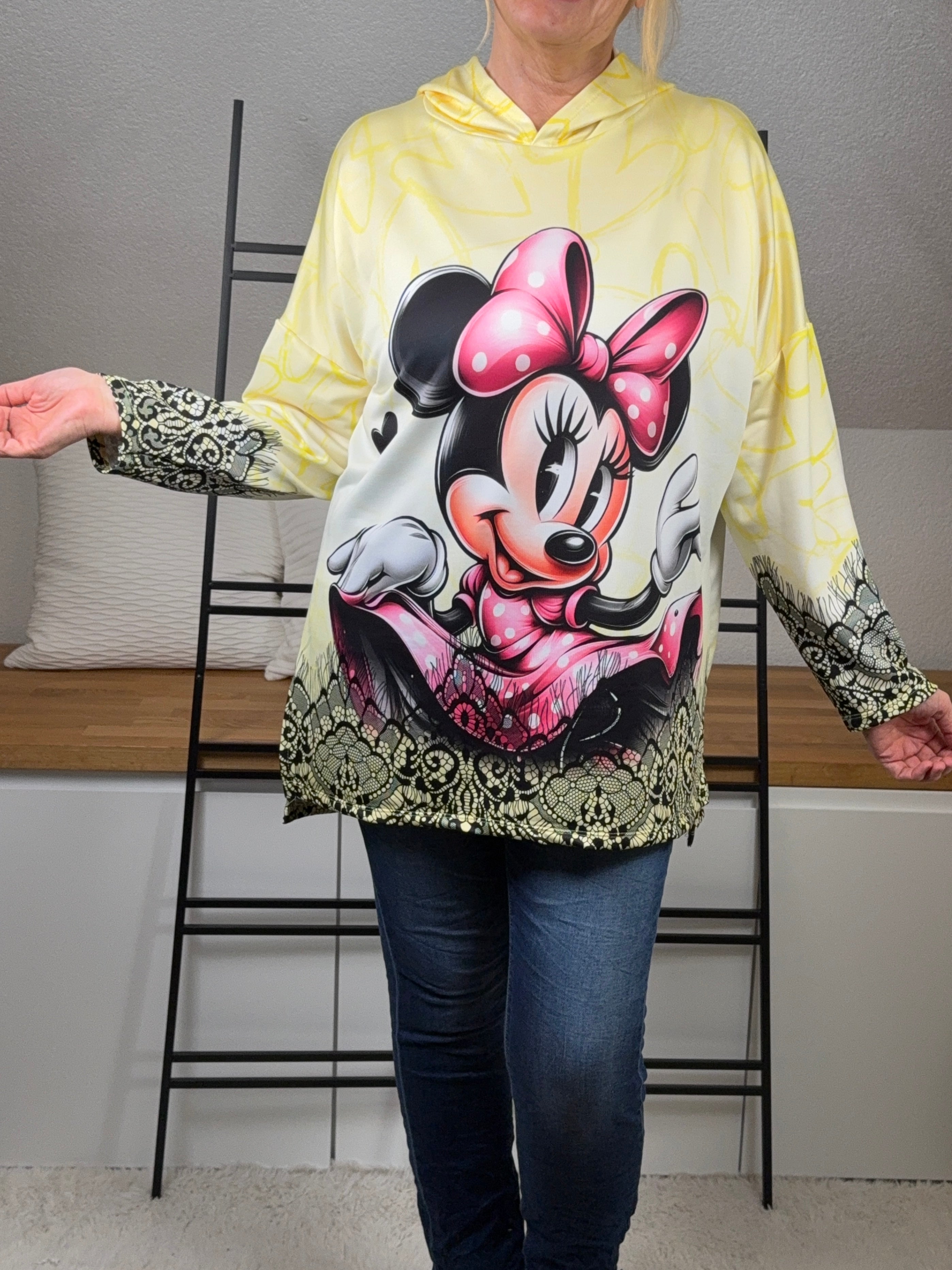 Hoodie mit „Mausprint“ Einheitsgrösse Gr. 42 - 46 in vanille