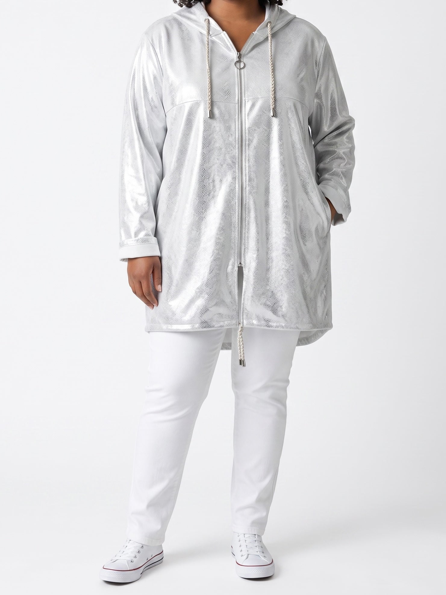 Elegante Lederimitat - Jacke in weiß - silber