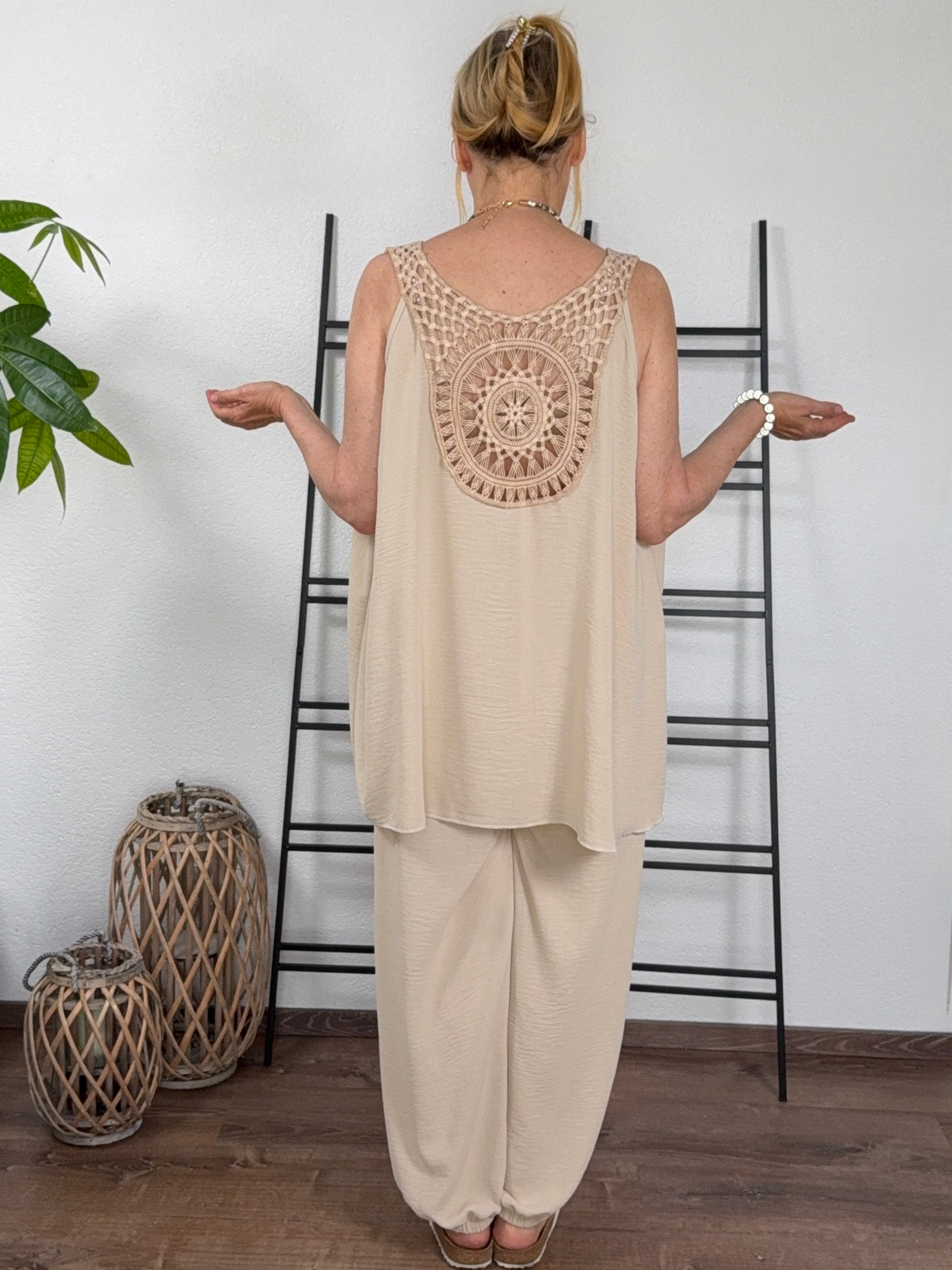 2 tlg. Kombination - Weite Hose und Top mit Spitze in vielen Farben
