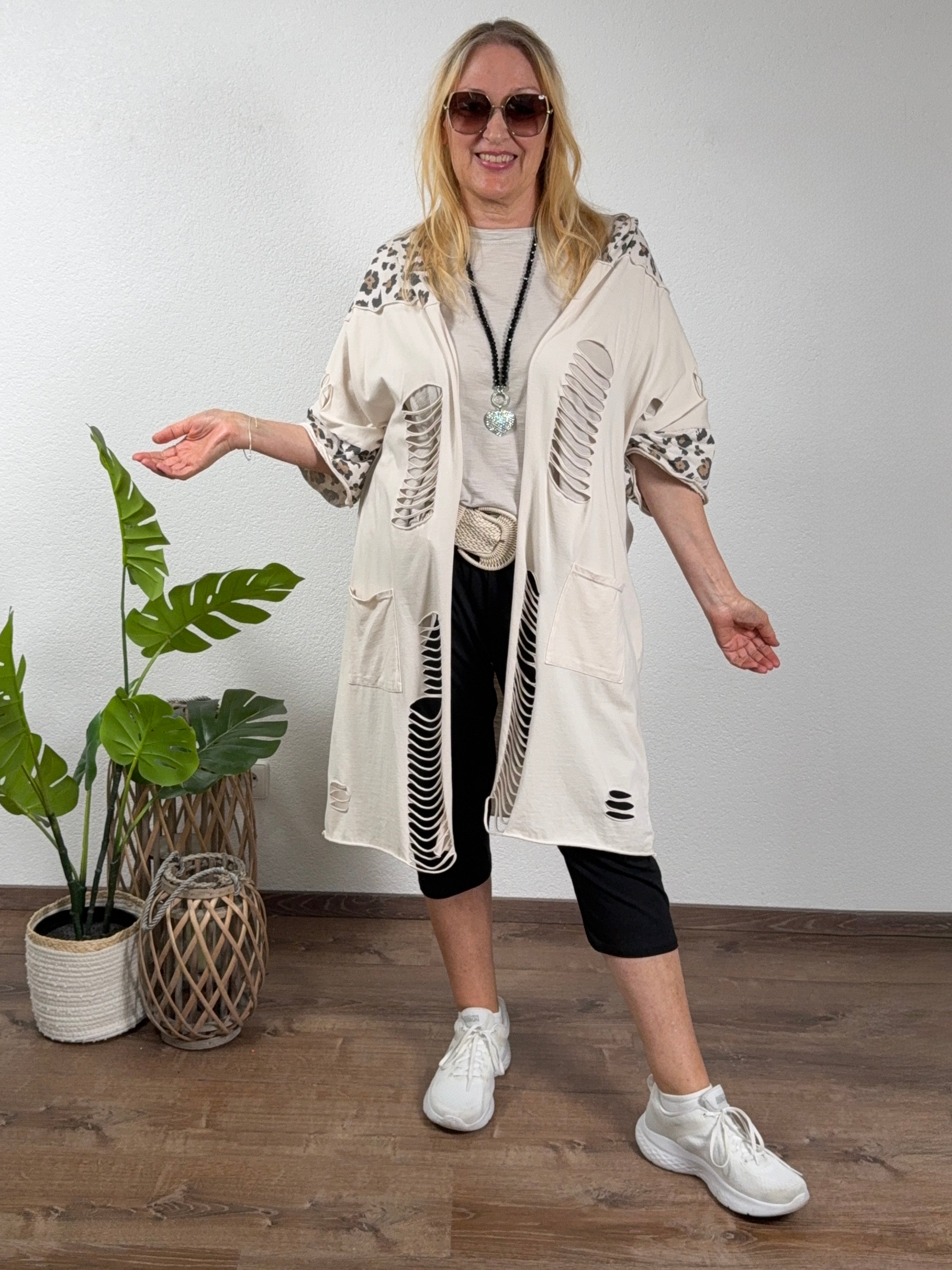 Leichte Vintage Jacke mit Kapuze und „Animal Print“ Einheitsgröße Gr. 36 - 48 in 2 Farben