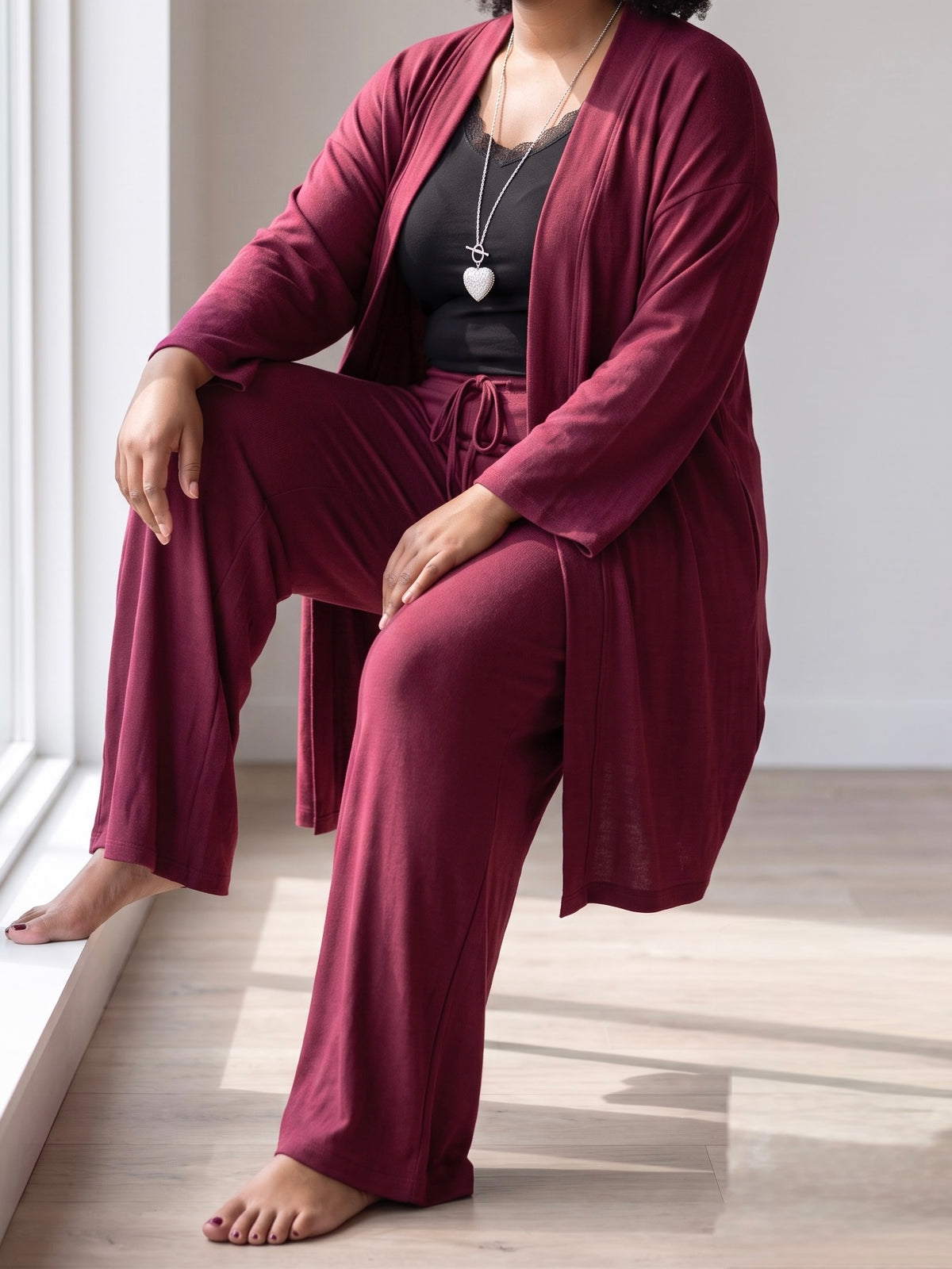 2 tlg. Feinstrick - Kombination - Hose mit elastischem Bund und Cardigan in 3 Farben