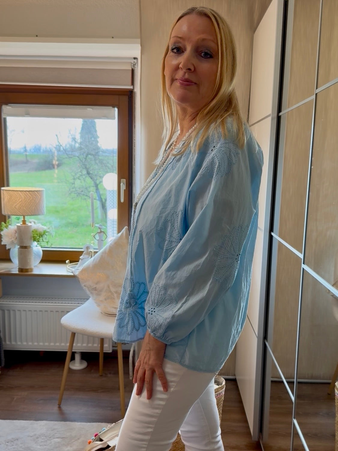 Tunika „Flower“ Einheitsgröße Gr. 38 - 42 in hellblau