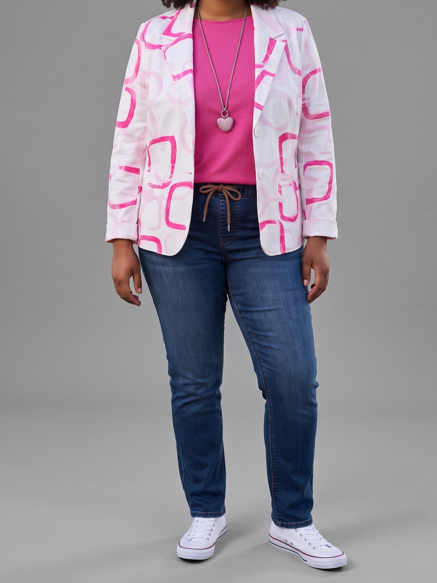 Blazer mit modernem Strukturmuster Einheitsgröße Gr. 38 - 42 in weiß - pink