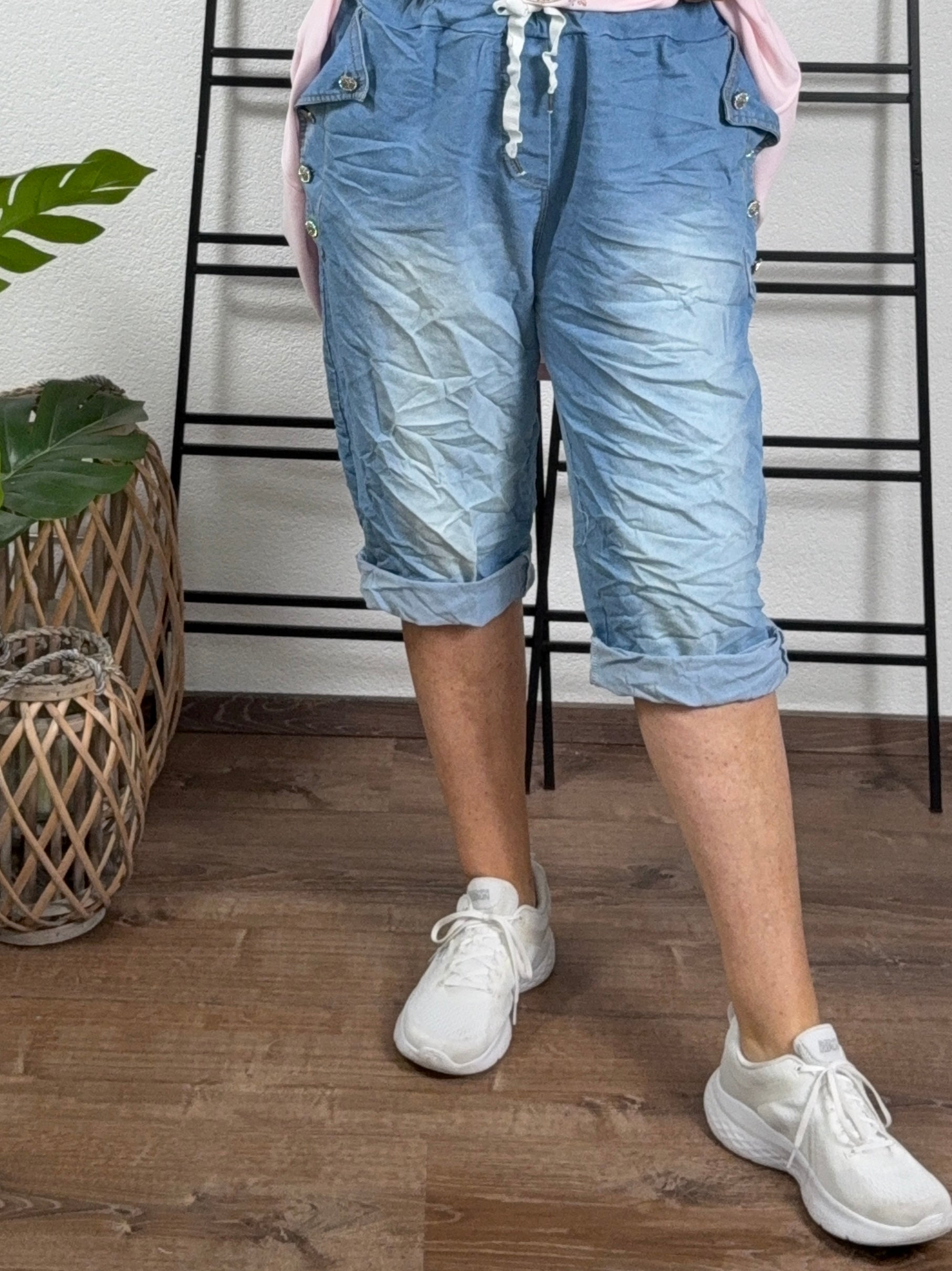 3/4 Jeans mit Kordel und edlen Knöpfen Einheitsgröße Gr. 46 - 54 in blau