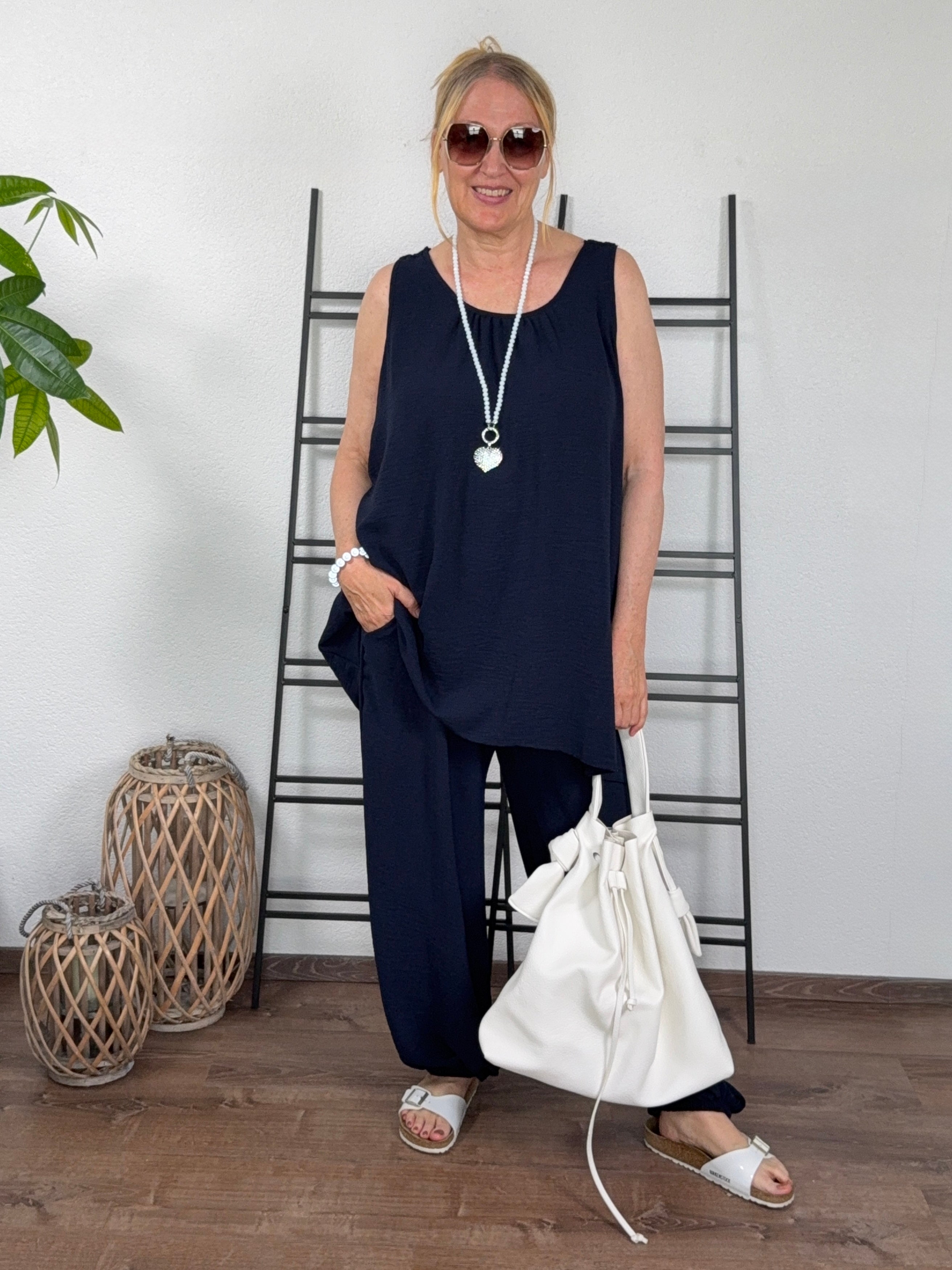 2 tlg. Kombination - Weite Hose und Top mit Spitze in vielen Farben
