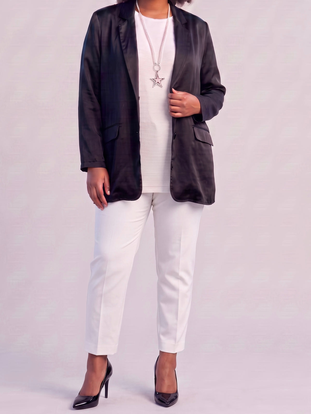 Hochwertiger Long - Blazer mit edlem Glanz „Esvivid“ in anthrazit