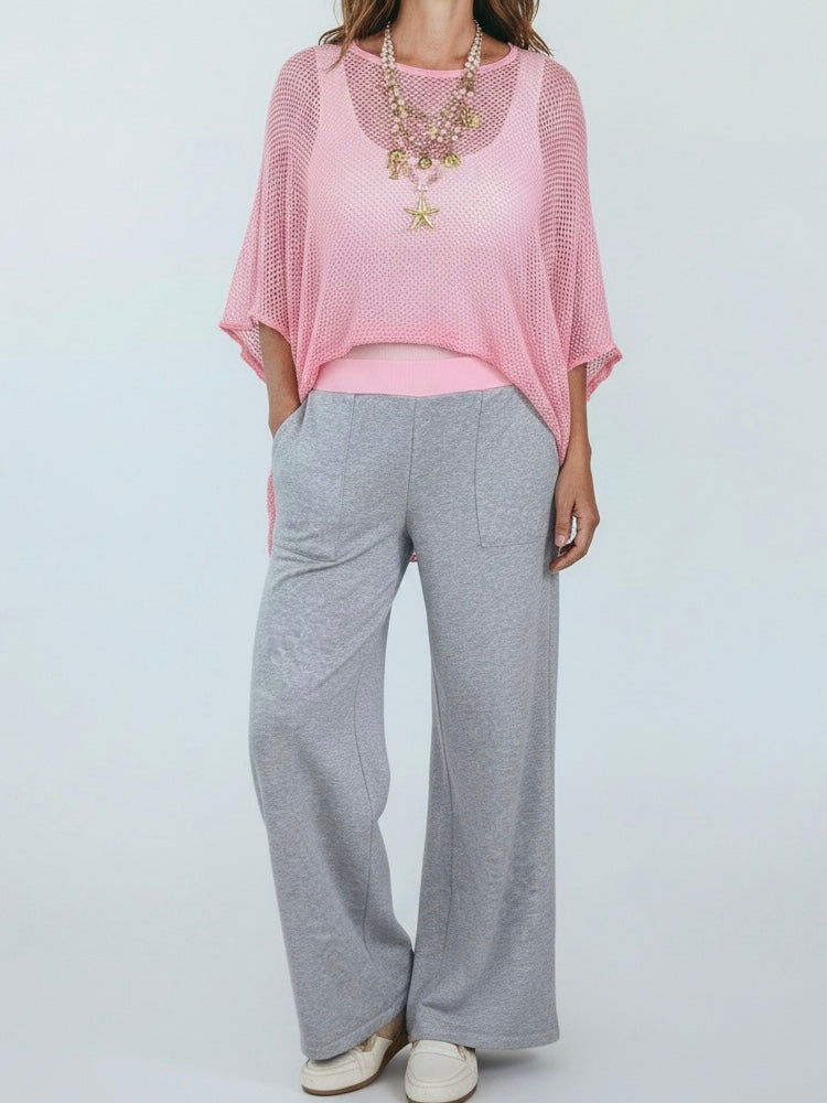 Trendige Sweat - Hose mit breitem Bund und Galonstreifen in 6 Farben