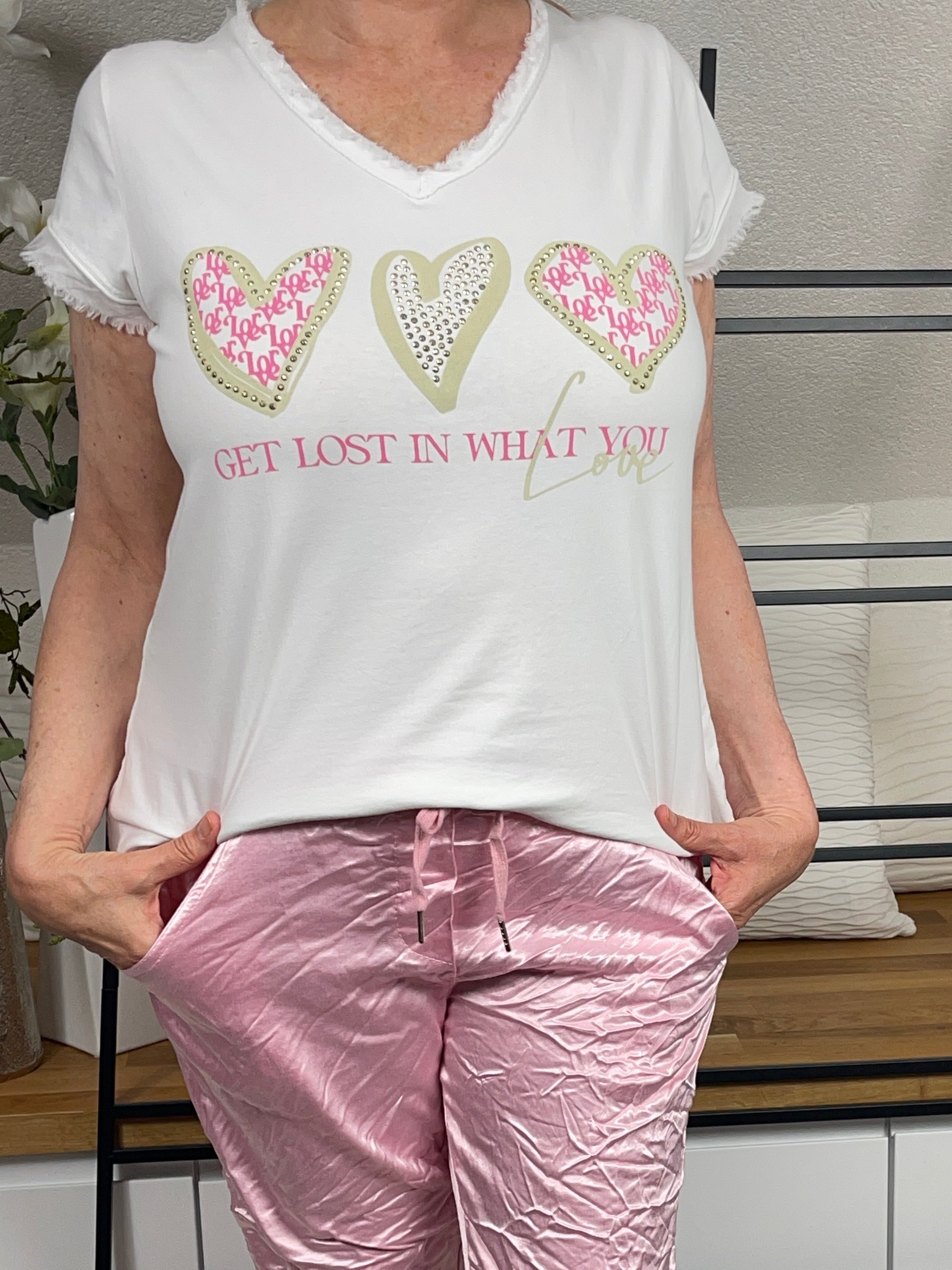 !!!!KEINE RETOURE MÖGLICH!!!! Damen - T - Shirt „Herz“ Einheitsgröße Gr. 36 - 40 in weiß - rosa