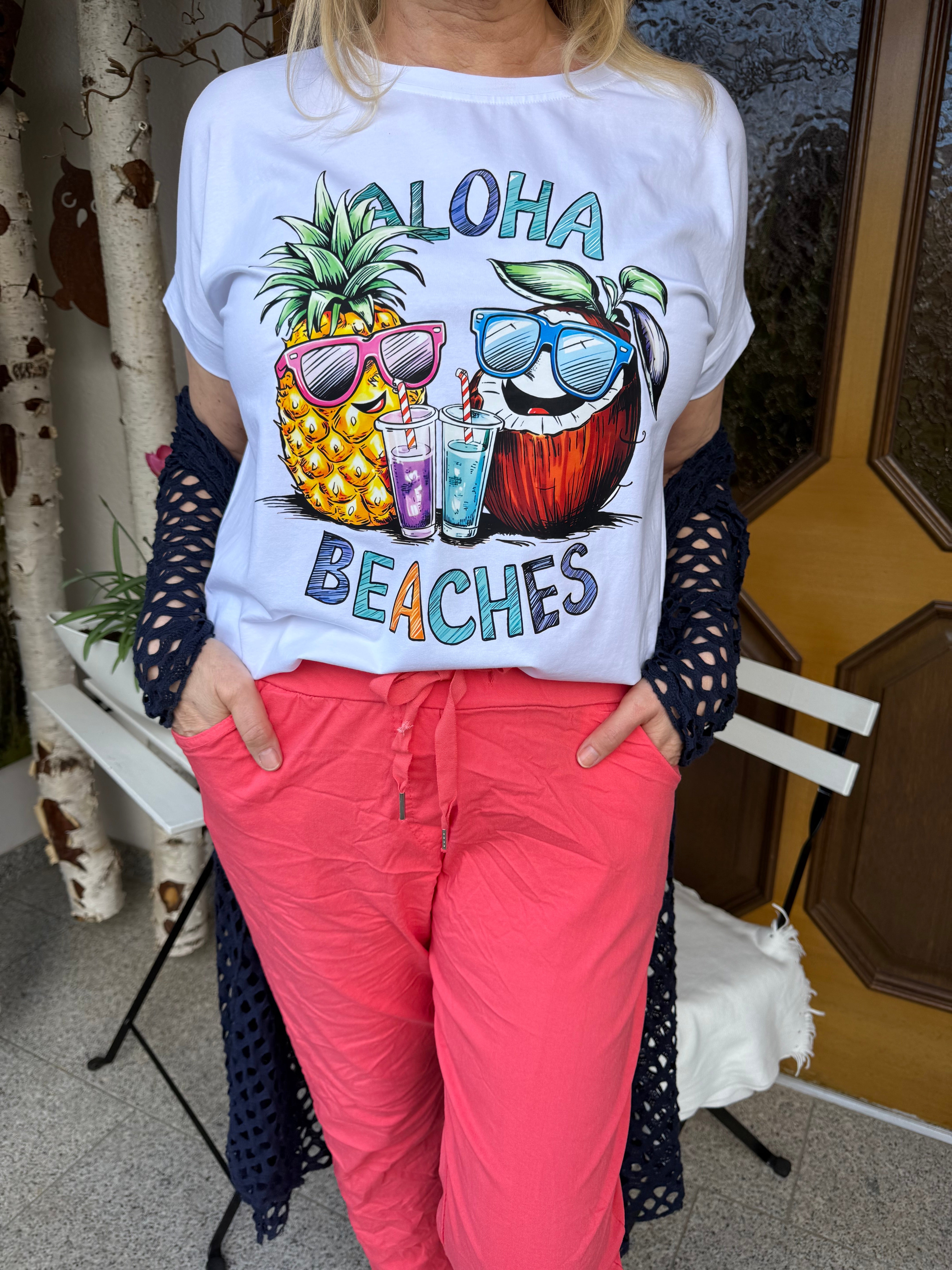 Lustiges T - Shirt „Aloha Beaches“ Einheitsgrösse Gr. 38 - 46
