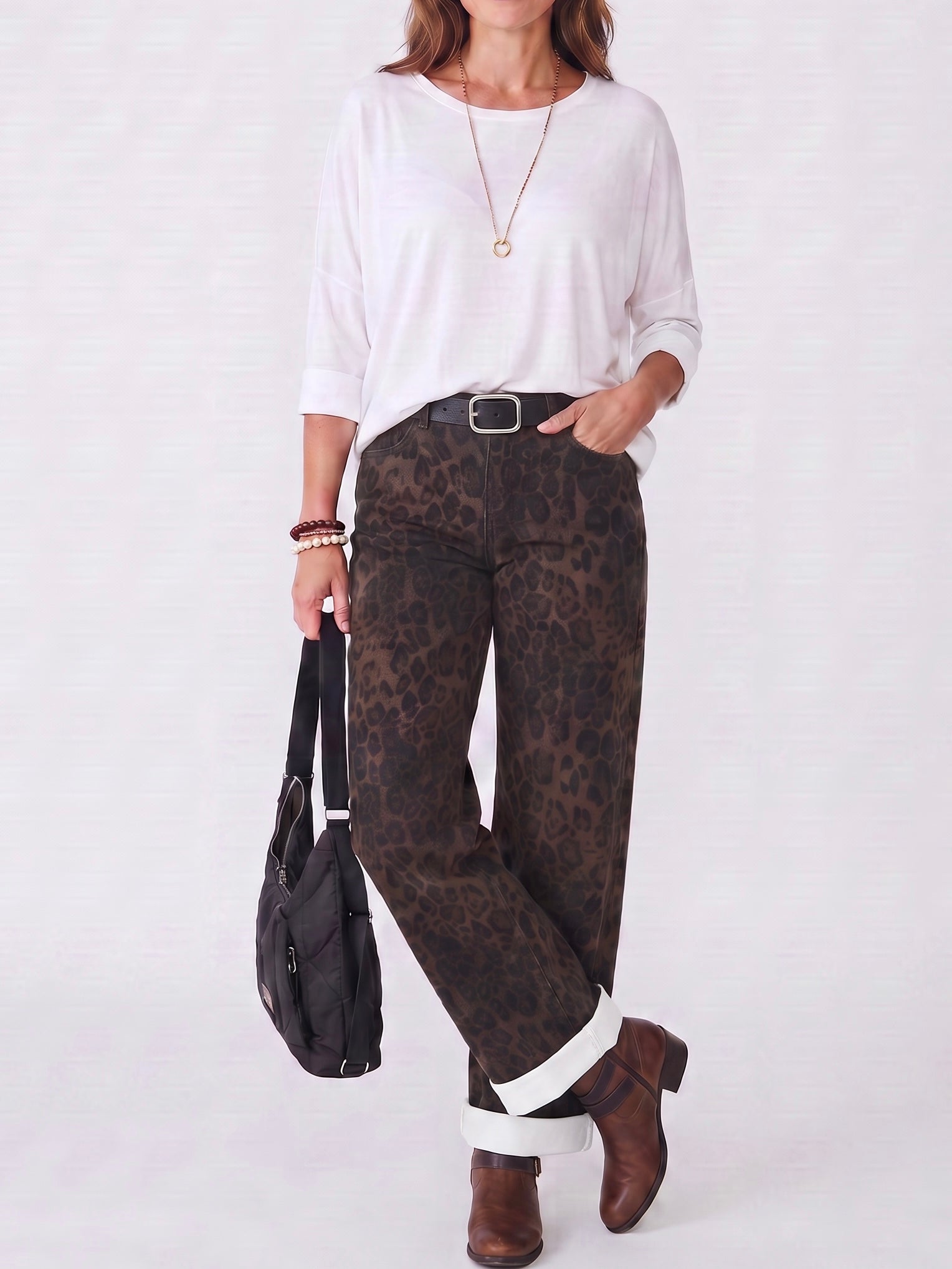 Esvivid Barrel - Leg - Jeans mit „Animal Print“ in schoko - schwarz