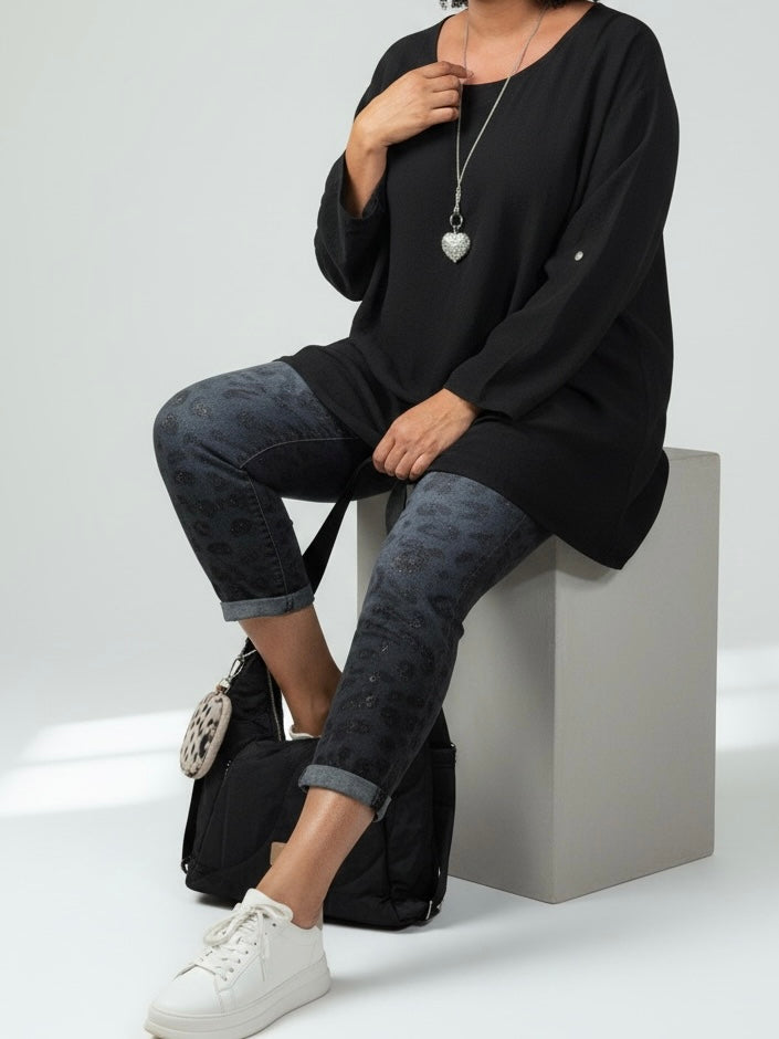 Jeans „Animal“ mit Glitzer in denim
