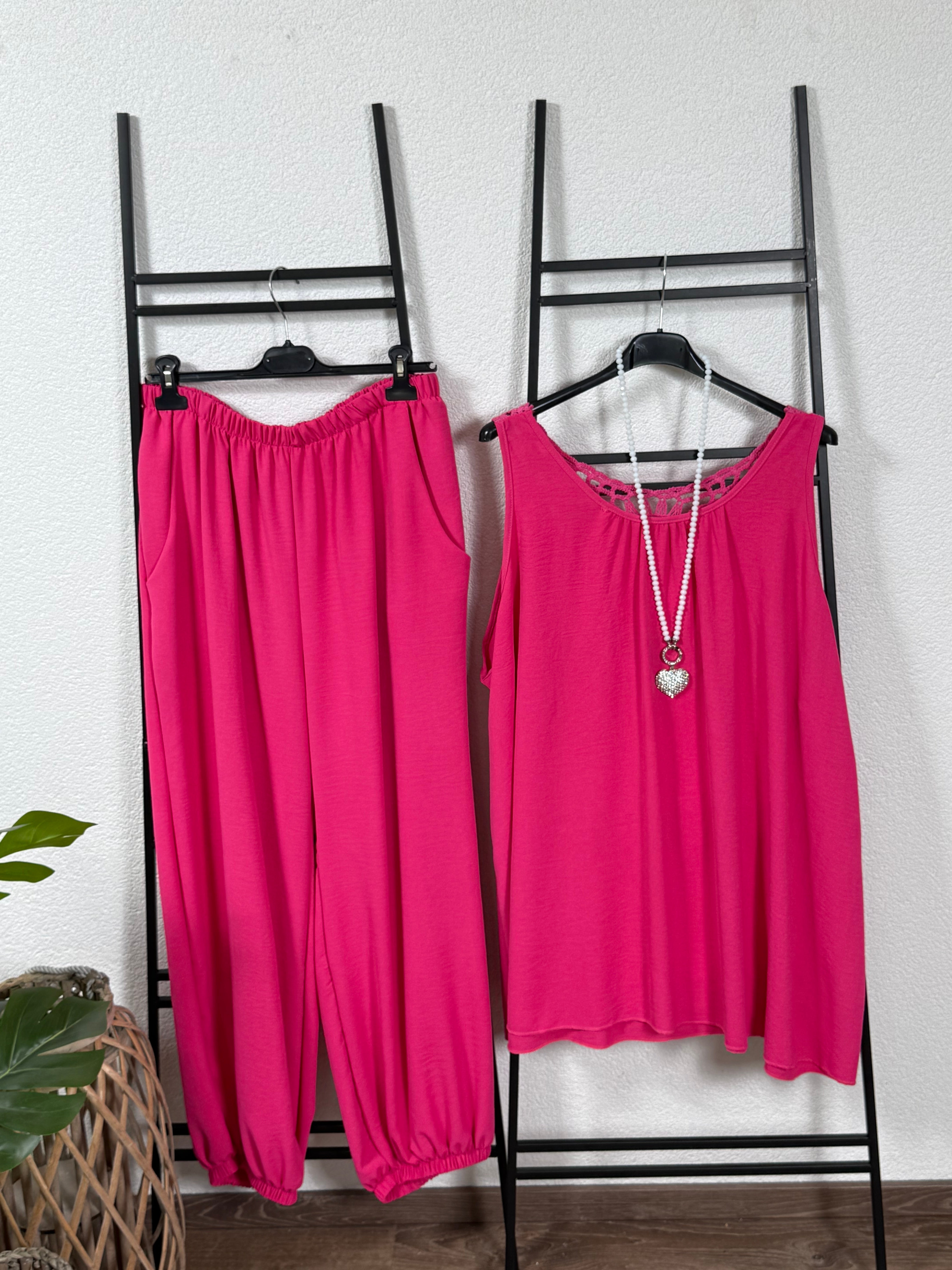 2 tlg. Kombination - Weite Hose und Top mit Spitze in vielen Farben