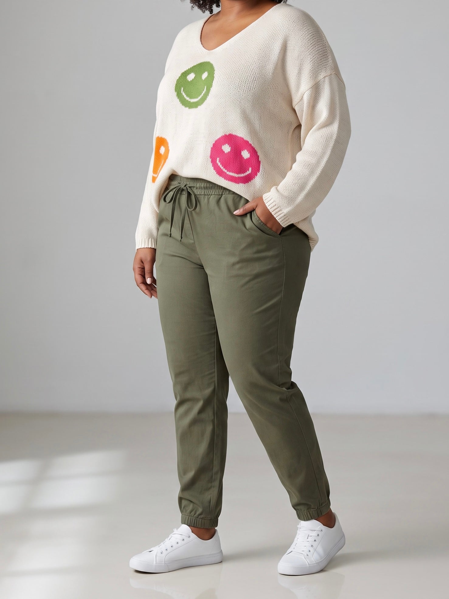 Goldiger Strick - Pullover „Smile“ in creme - bunt