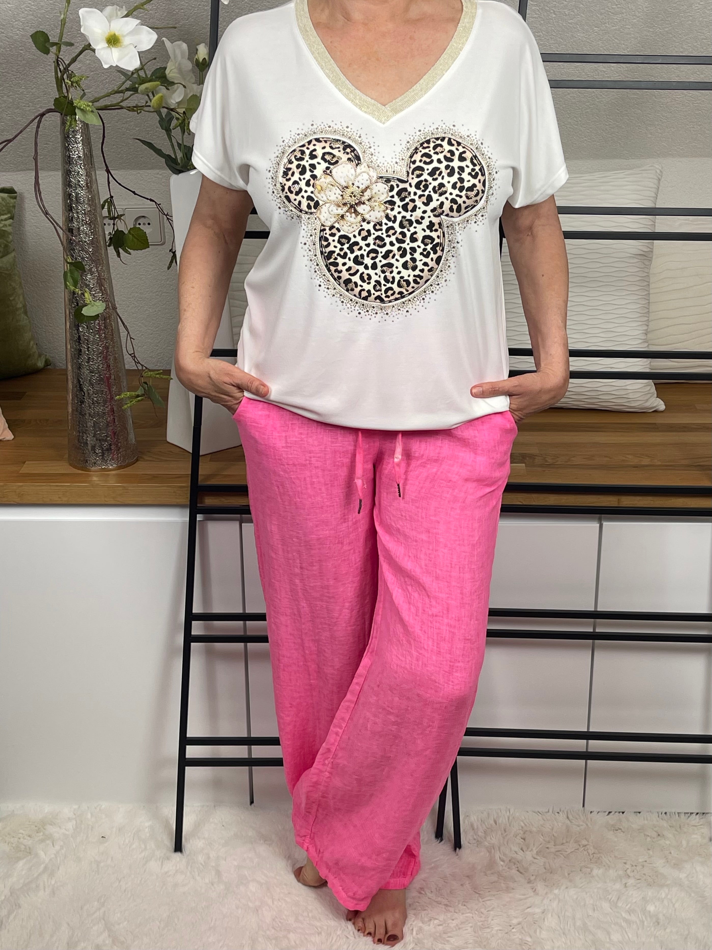 !!!!KEINE RETOURE MÖGLICH!!!! Damen - Marlene Leinenhose Einheitsgrösse Gr. 36 - 40 in pink