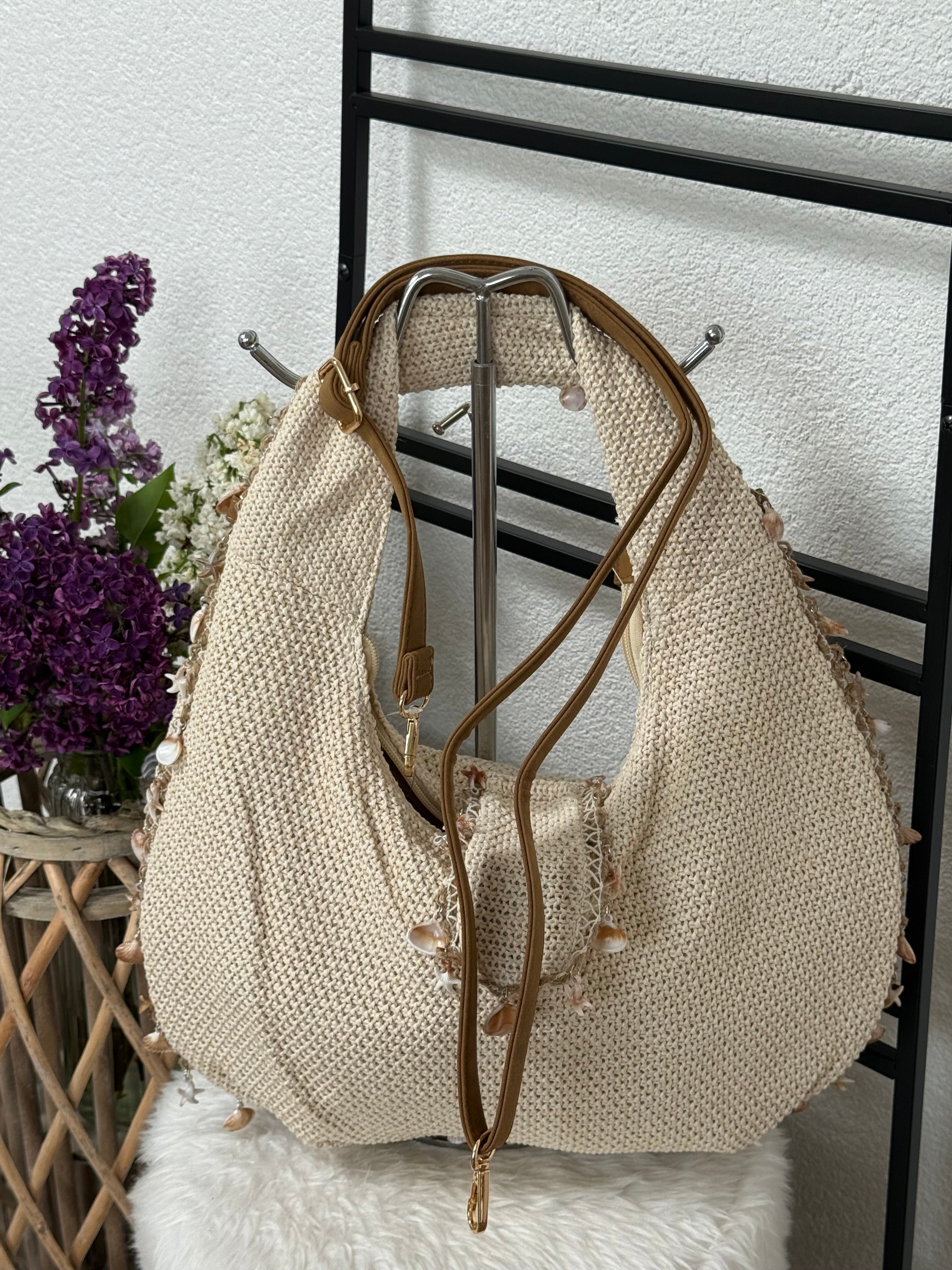 Muschel - Schulter - Tasche „Boho“ in hellbeige