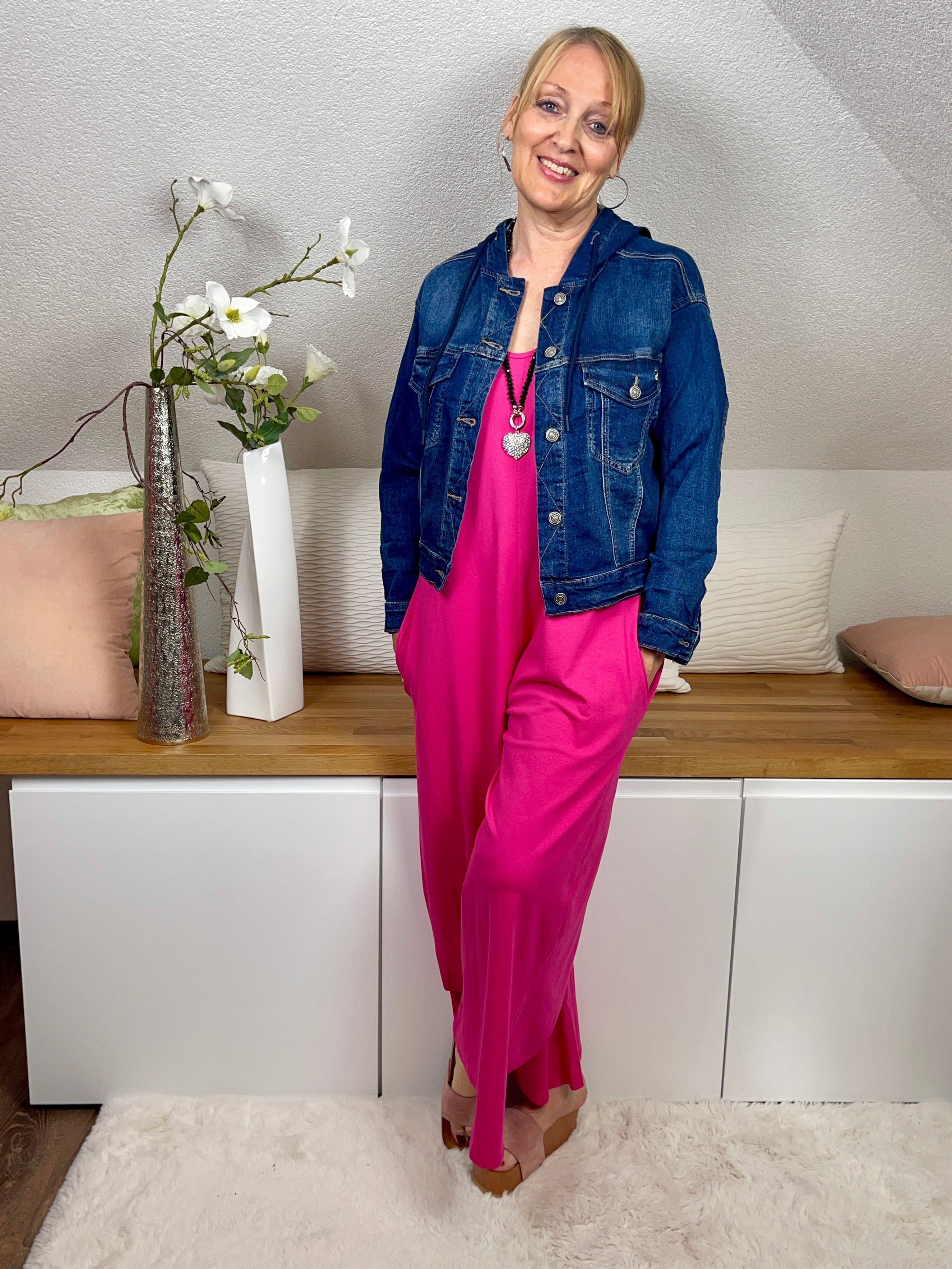 Kurze Jeans - Jacke mit Kapuze Gr. 38 - 44 in blau