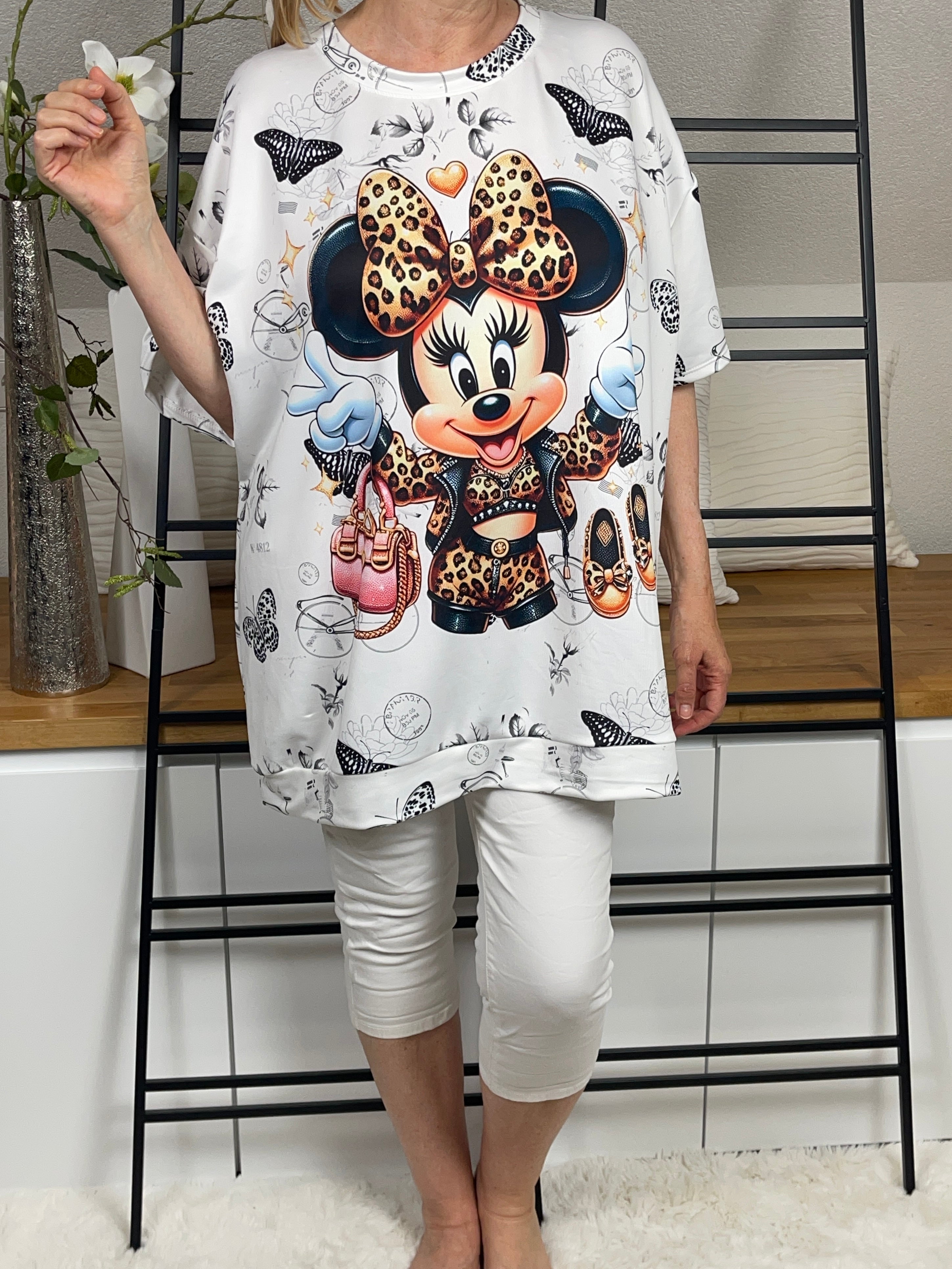 !!!!KEINE RETOURE MÖGLICH!!!! Damen - Tunika - Shirt „Minney“ mit Animal Flower Print Einheitsgrösse Gr. 38 - 48 in 6 Farben